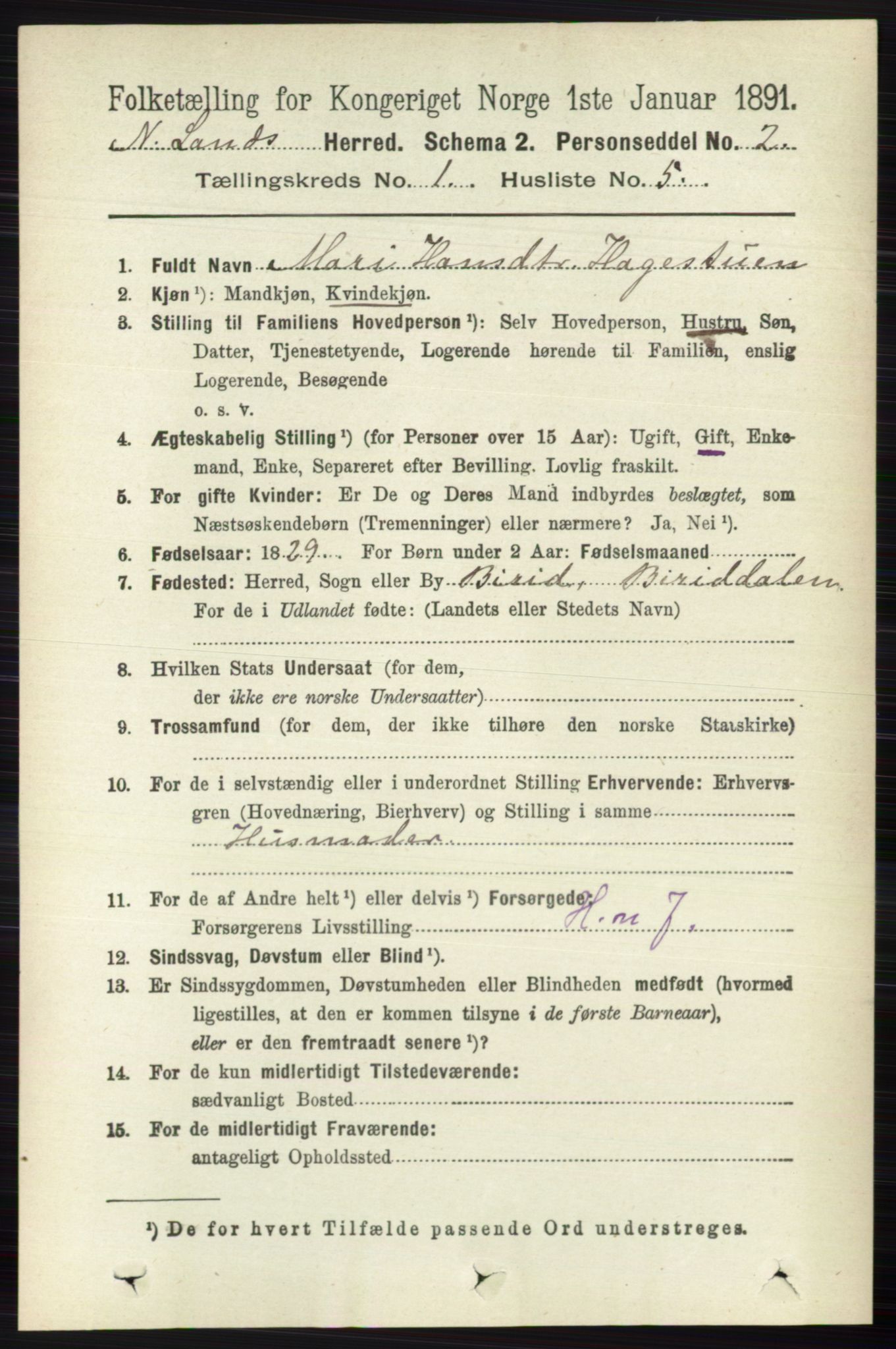 RA, 1891 census for 0538 Nordre Land, 1891, p. 145