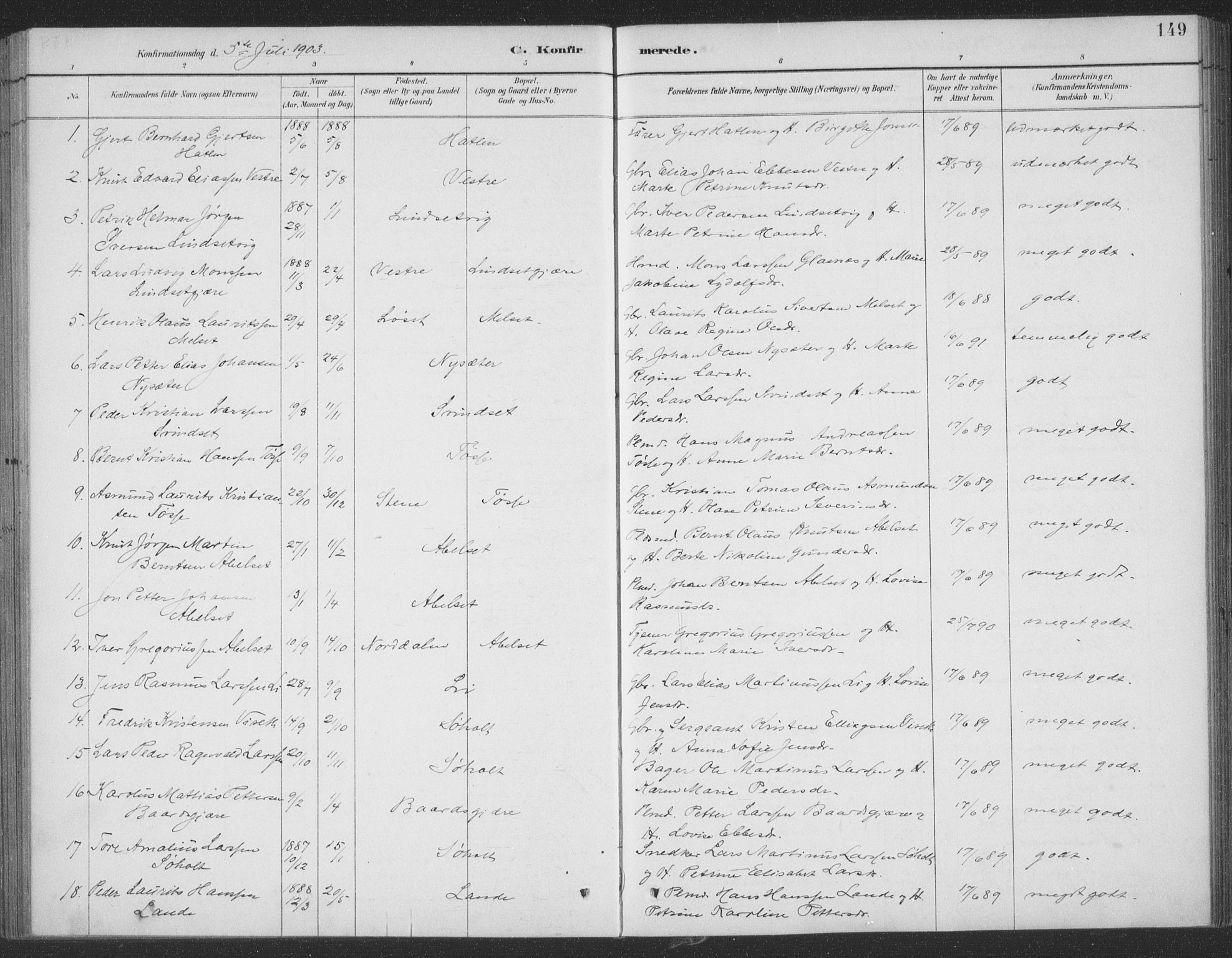 Ministerialprotokoller, klokkerbøker og fødselsregistre - Møre og Romsdal, SAT/A-1454/522/L0316: Parish register (official) no. 522A11, 1890-1911, p. 149