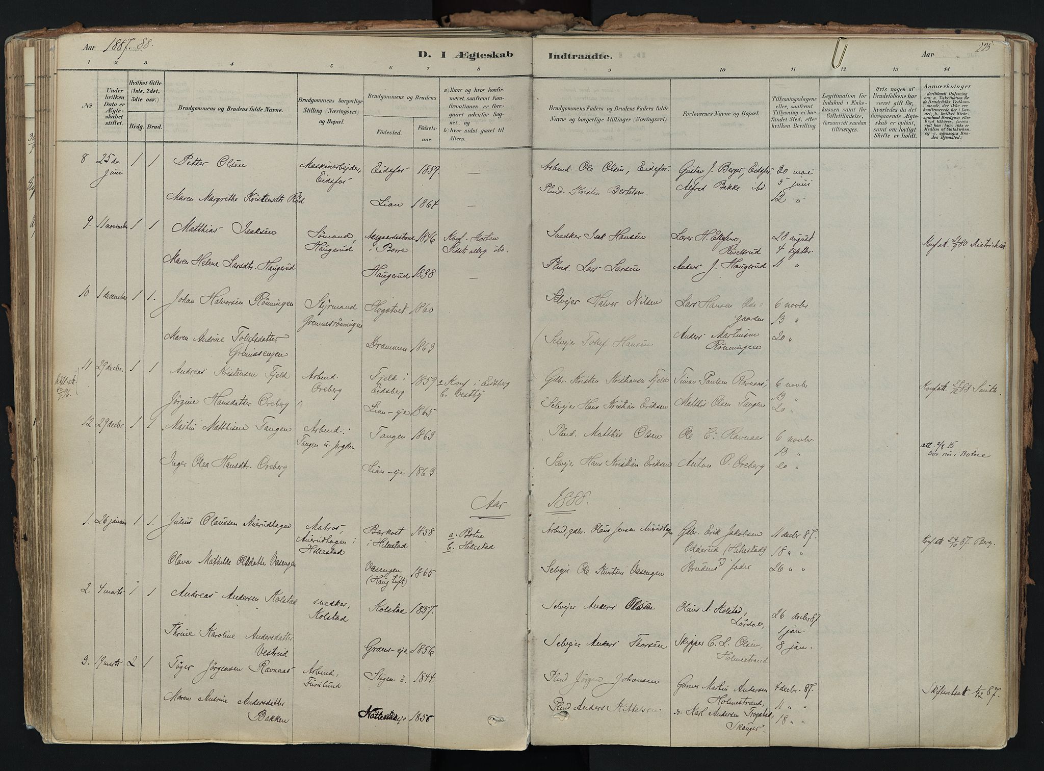 Hof kirkebøker, AV/SAKO-A-64/F/Fa/L0007: Parish register (official) no. I 7, 1878-1940, p. 225