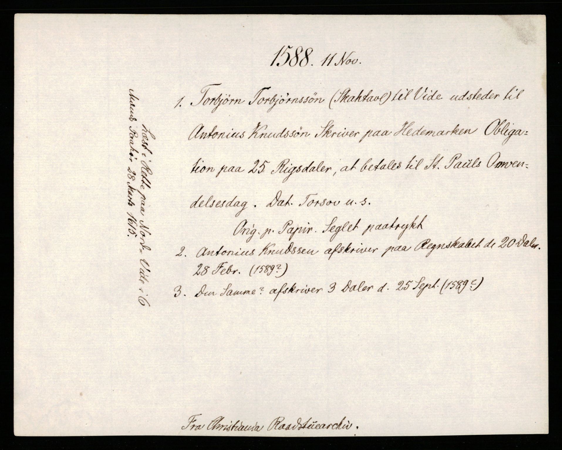 Riksarkivets diplomsamling, AV/RA-EA-5965/F35/F35b/L0003: Riksarkivets diplomer, seddelregister, 1583-1592, p. 321