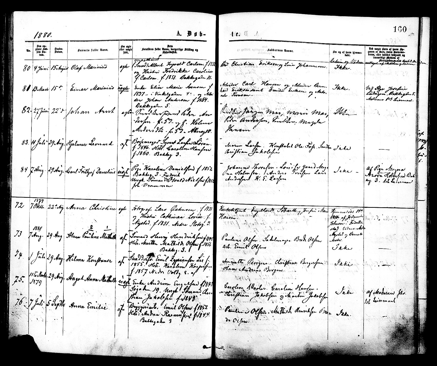 Johannes prestekontor Kirkebøker, AV/SAO-A-10852/F/Fa/L0001: Parish register (official) no. 1, 1875-1881, p. 160