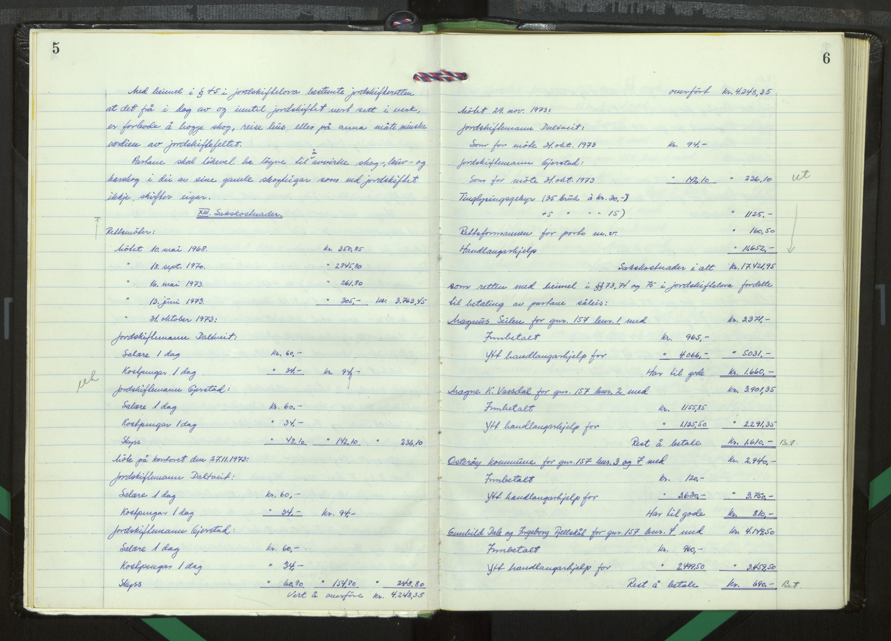 Hordaland jordskiftedøme - I Nordhordland jordskiftedistrikt, AV/SAB-A-6801/A/Aa/L0061: Forhandlingsprotokoll, 1973-1977, p. 5-6