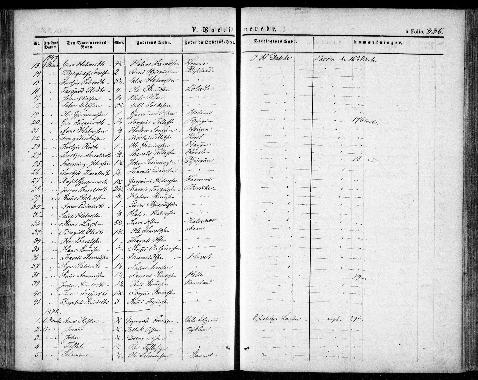 Valle sokneprestkontor, SAK/1111-0044/F/Fa/Fac/L0006: Parish register (official) no. A 6, 1831-1853, p. 336