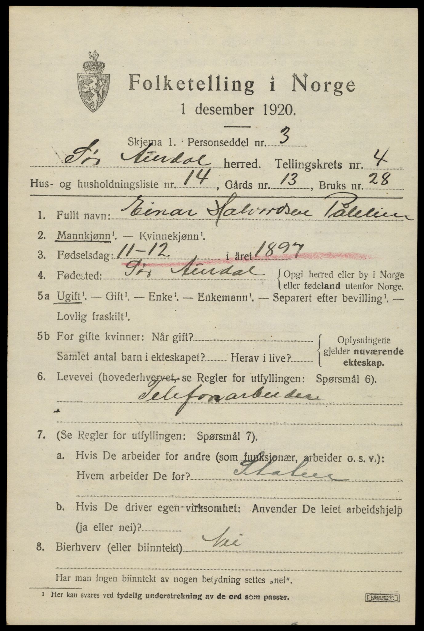 SAH, 1920 census for Sør-Aurdal, 1920, p. 2475