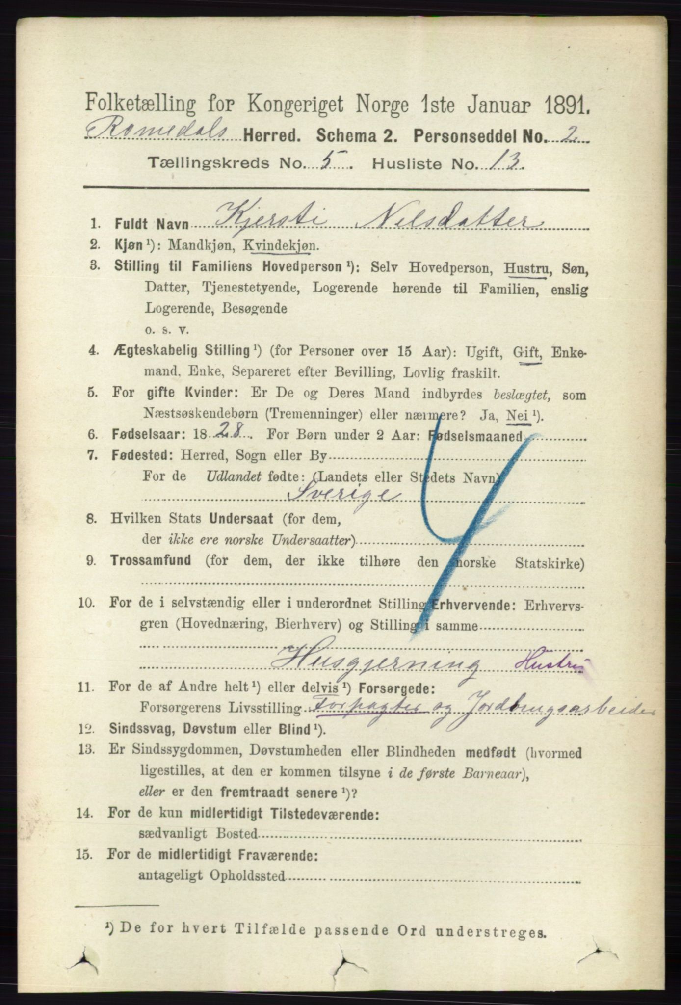 RA, 1891 census for 0416 Romedal, 1891, p. 2522