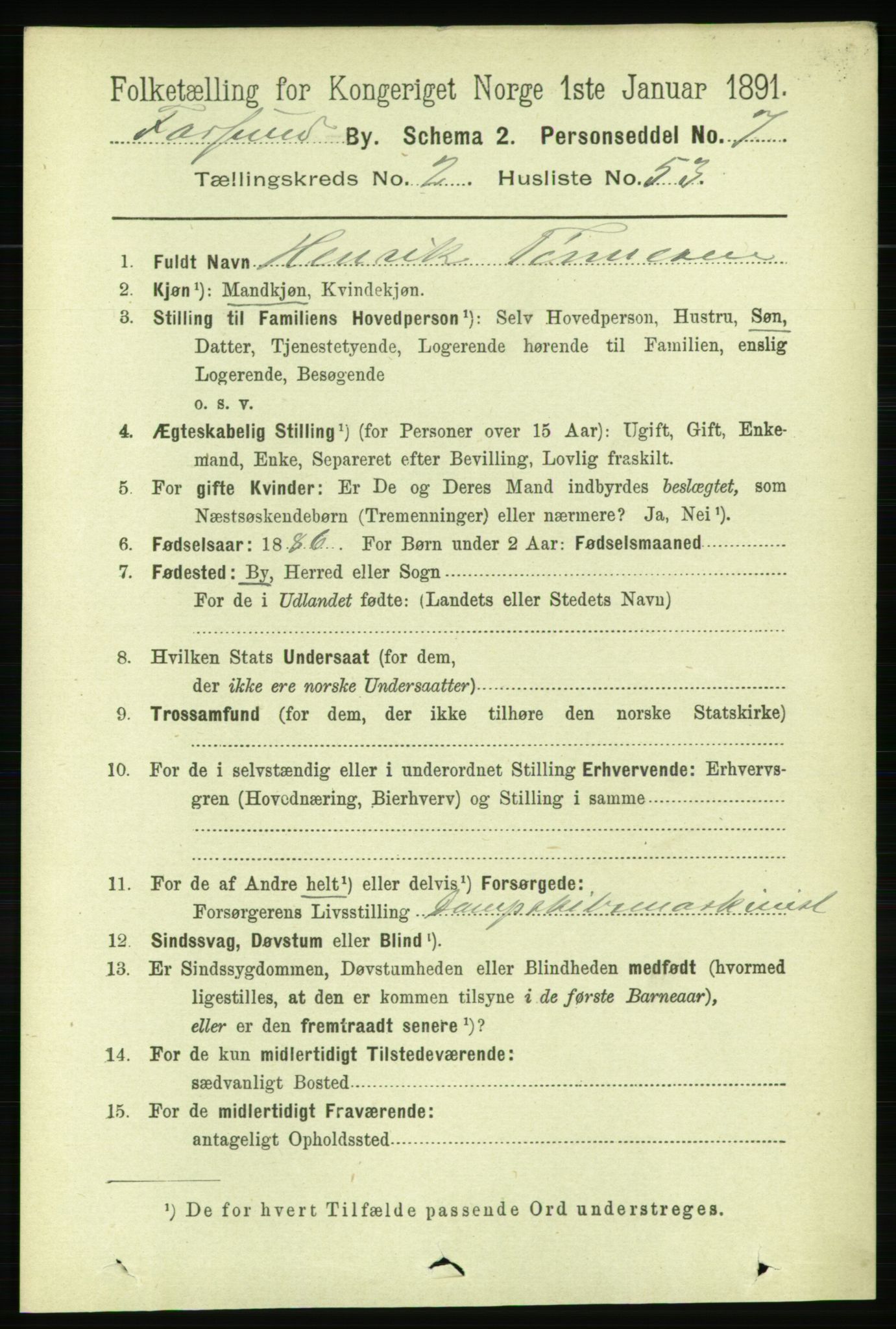 RA, 1891 census for 1003 Farsund, 1891, p. 1299