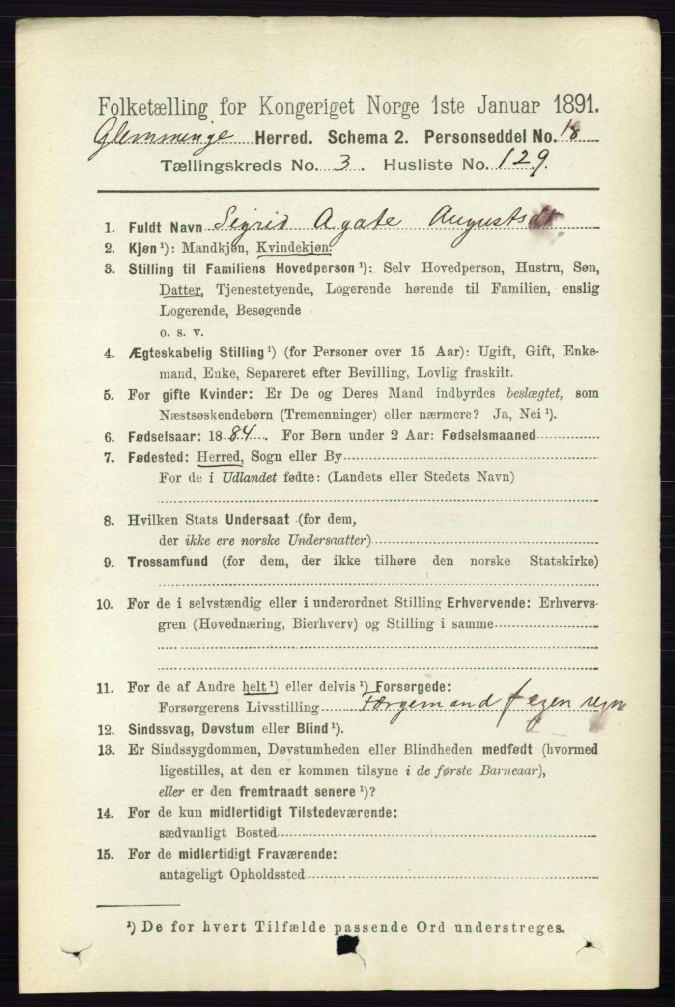 RA, 1891 census for 0132 Glemmen, 1891, p. 3222