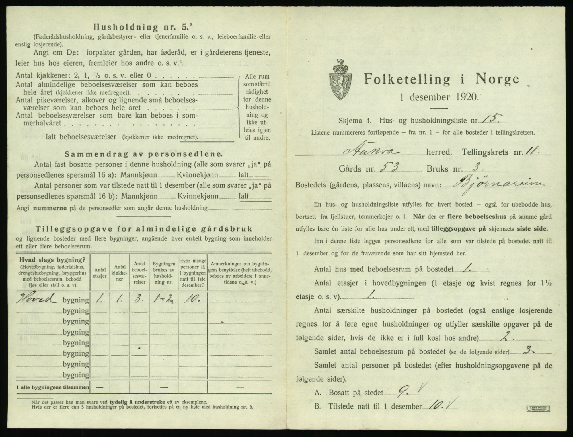 SAT, 1920 census for Aukra, 1920, p. 723