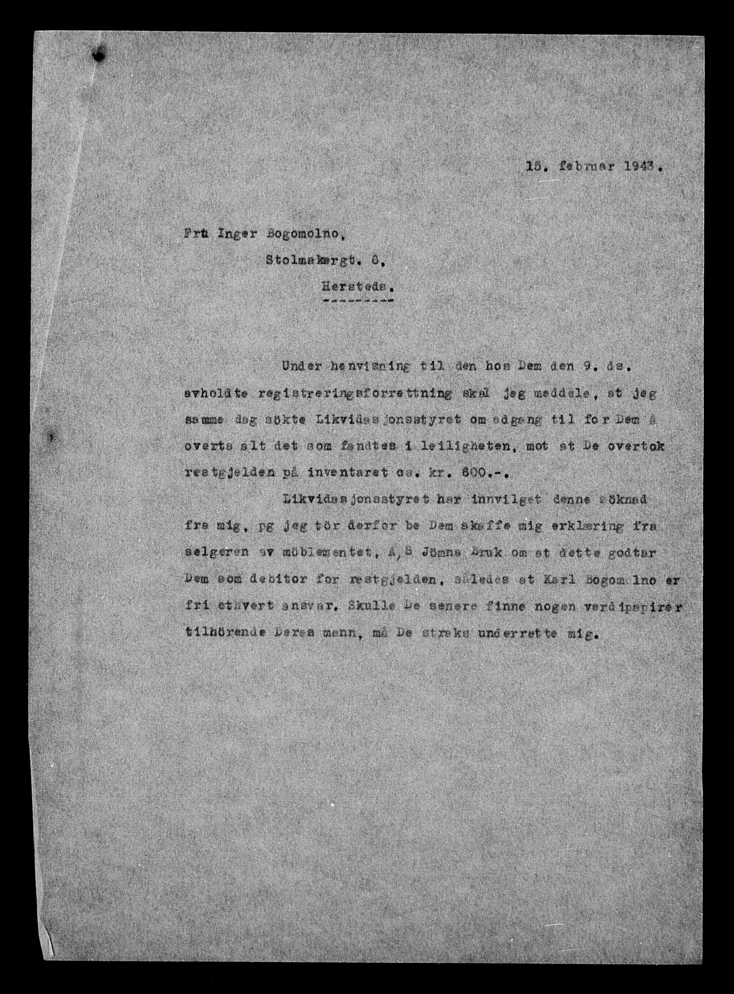 Justisdepartementet, Tilbakeføringskontoret for inndratte formuer, AV/RA-S-1564/H/Hc/Hcc/L0927: --, 1945-1947, p. 326