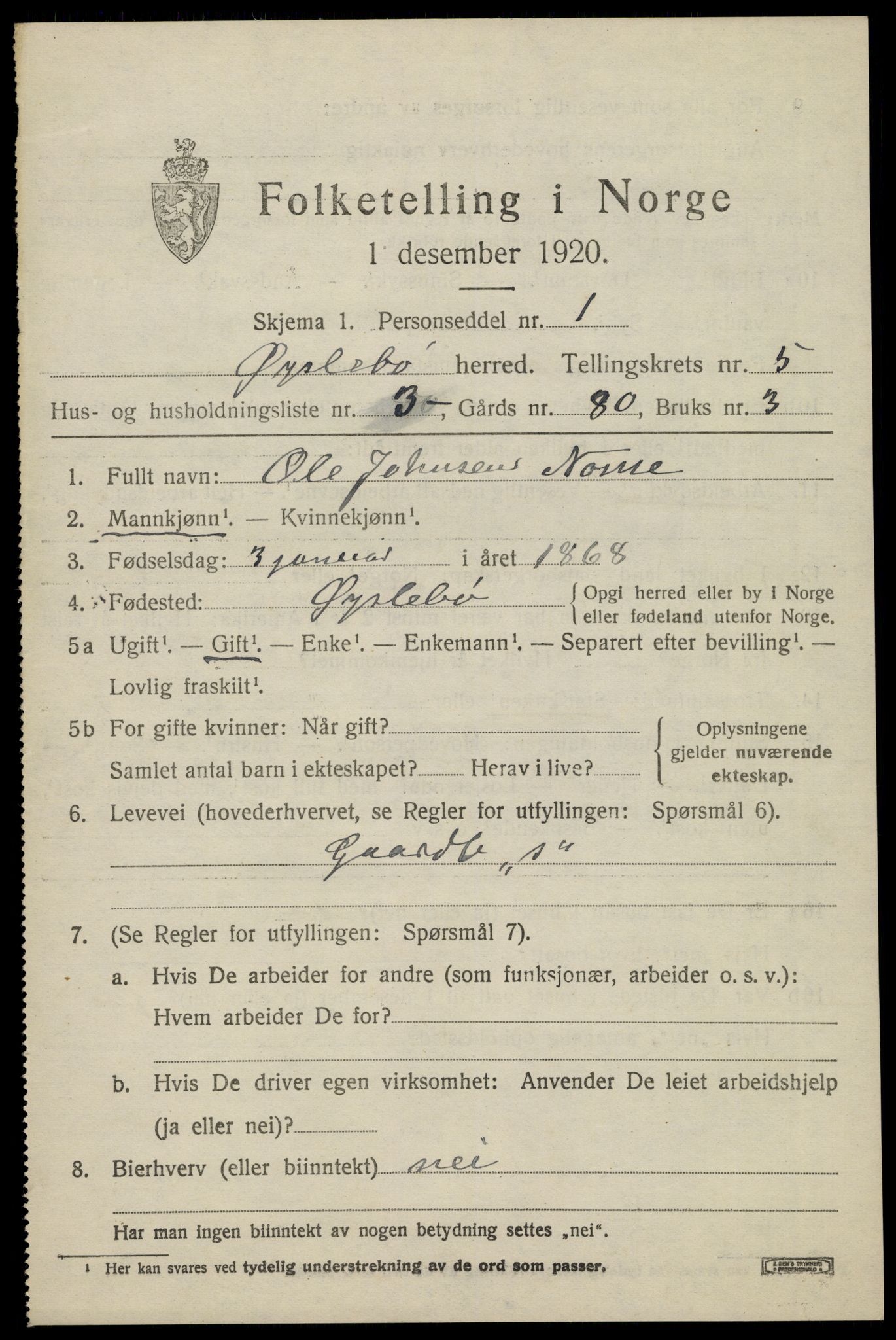 SAK, 1920 census for Øyslebø, 1920, p. 1304
