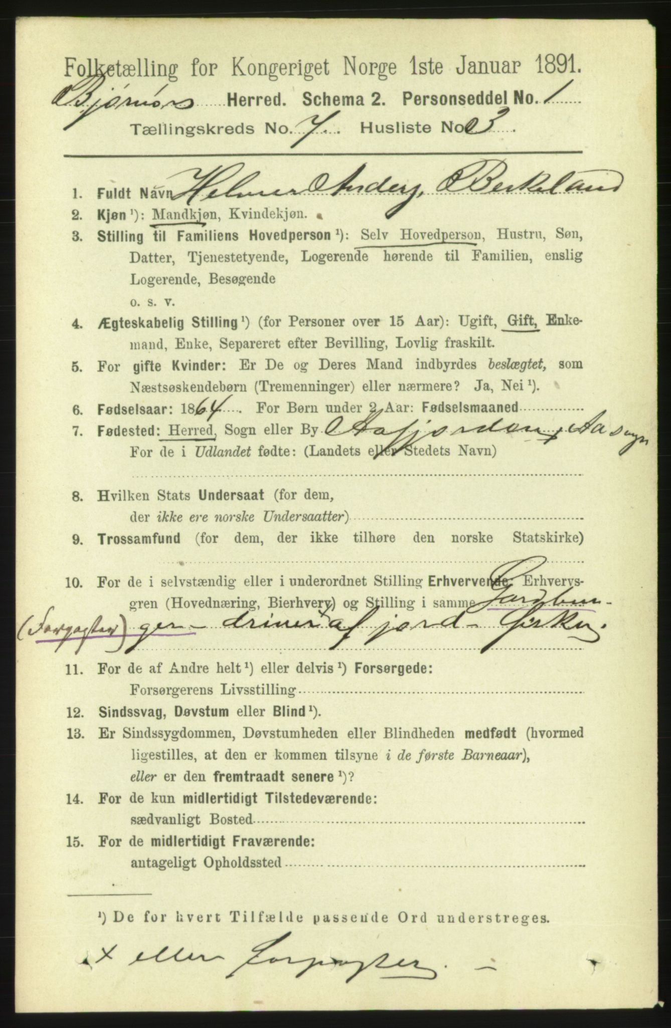 RA, 1891 census for 1632 Bjørnør, 1891, p. 2998