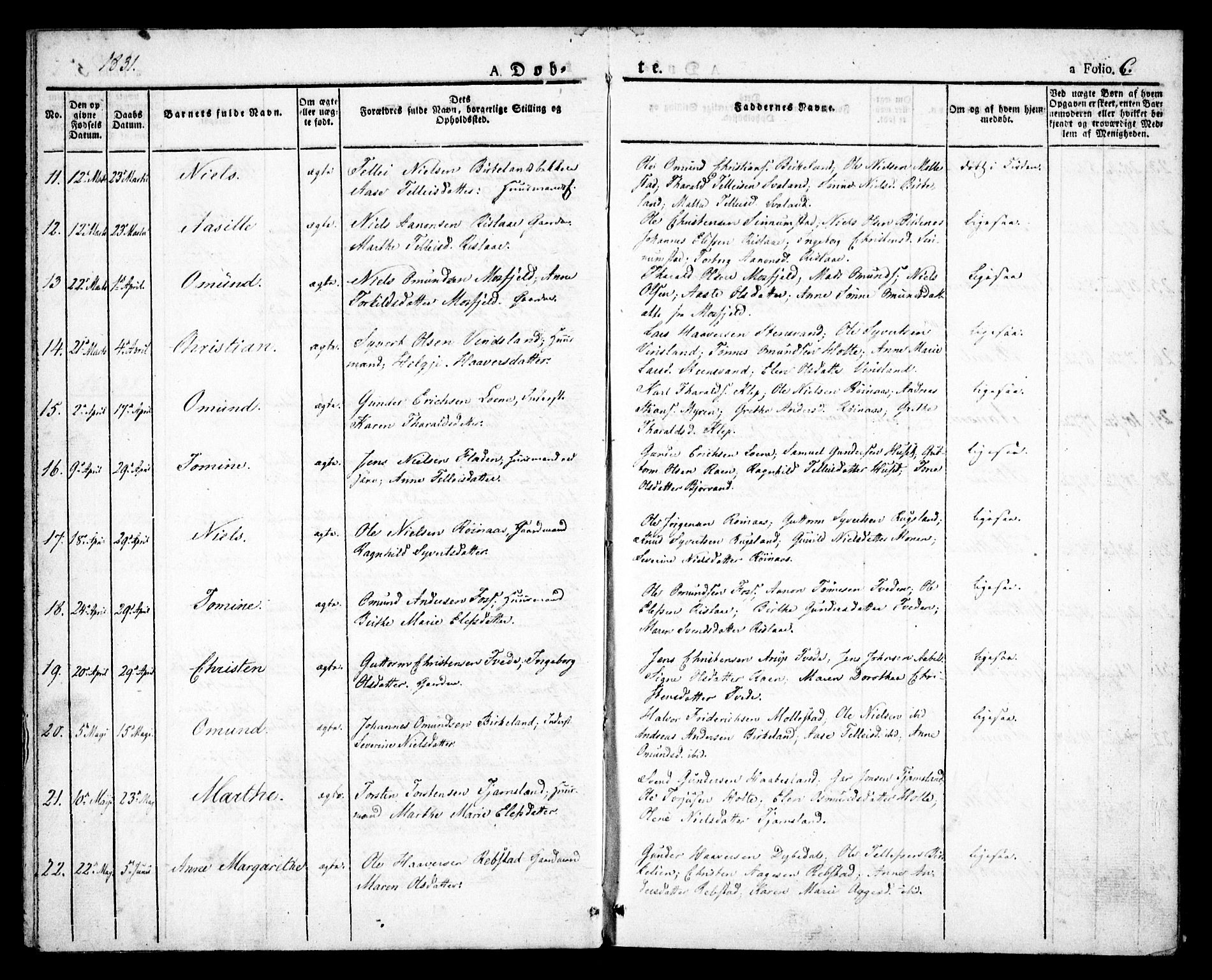 Birkenes sokneprestkontor, AV/SAK-1111-0004/F/Fa/L0001: Parish register (official) no. A 1, 1829-1849, p. 6