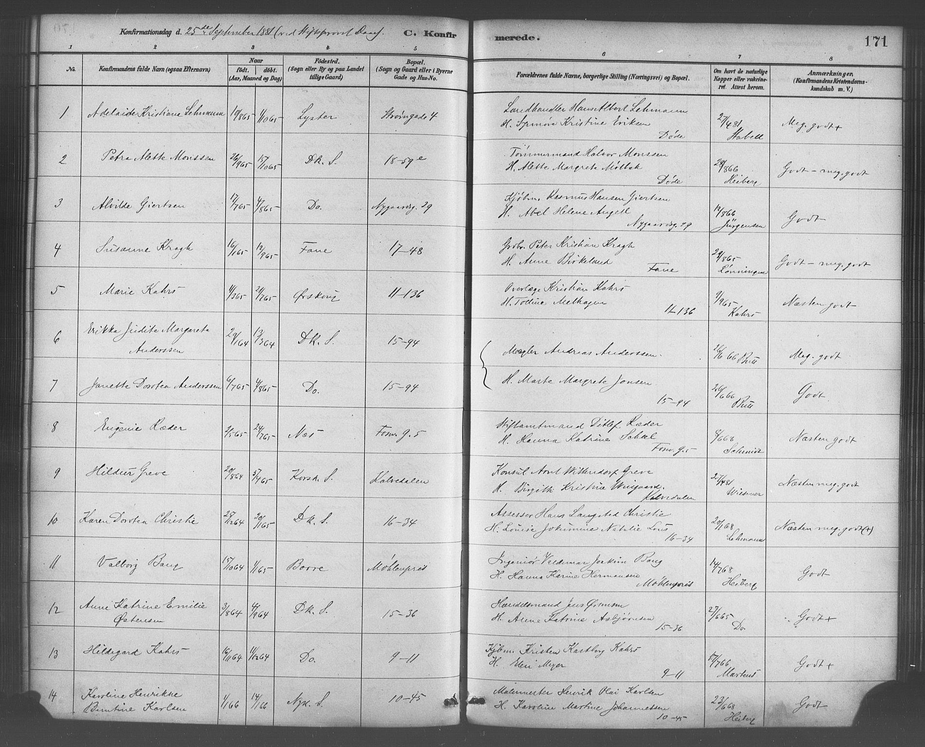 Domkirken sokneprestembete, SAB/A-74801/H/Haa/L0030: Parish register (official) no. C 5, 1880-1898, p. 171