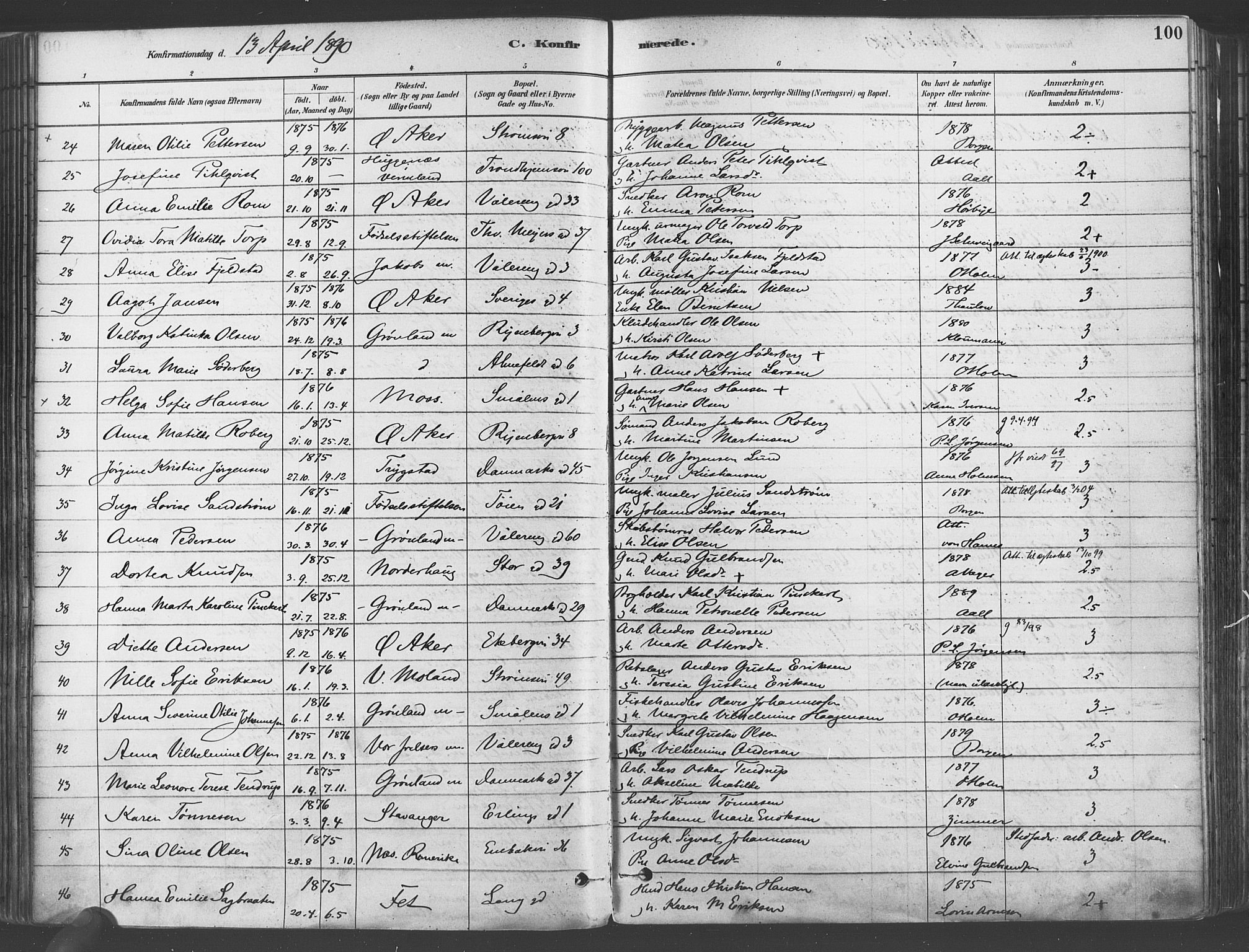 Gamlebyen prestekontor Kirkebøker, SAO/A-10884/F/Fa/L0006: Parish register (official) no. 6, 1881-1890, p. 100