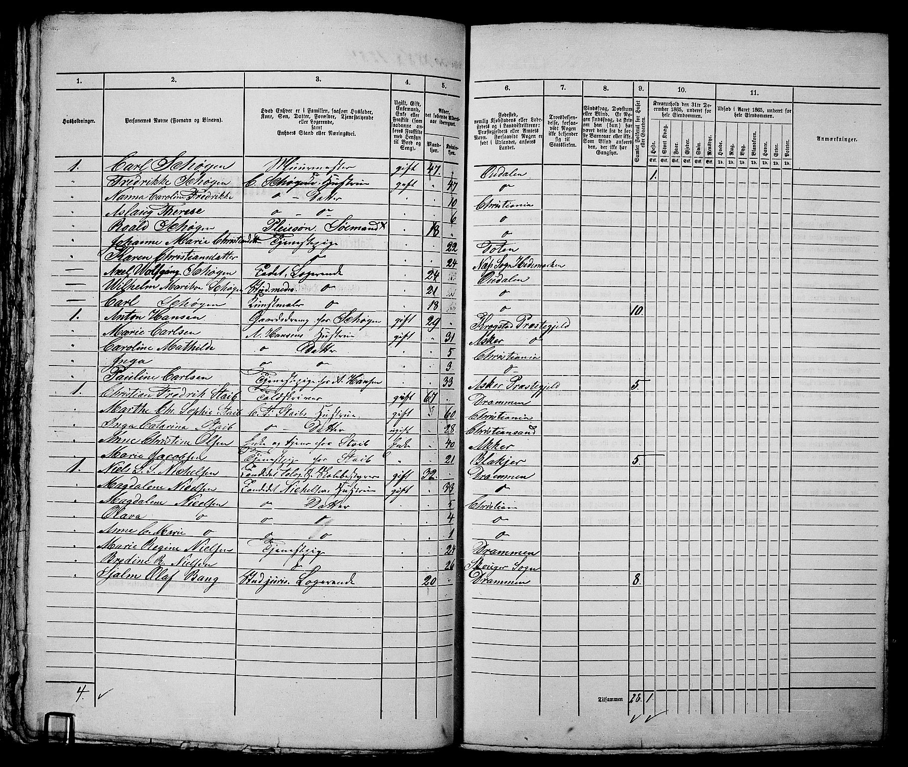 RA, 1865 census for Kristiania, 1865, p. 2911