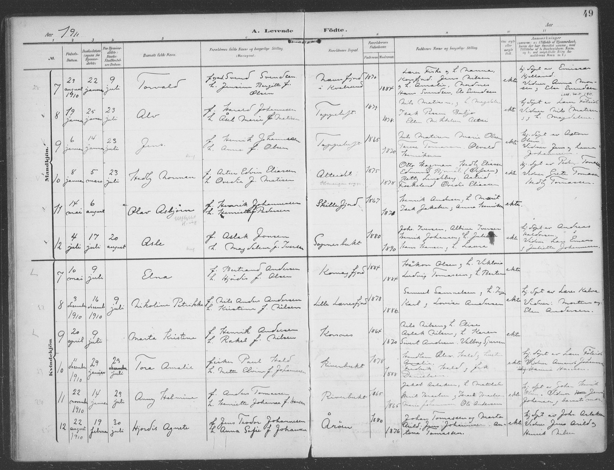 Talvik sokneprestkontor, SATØ/S-1337/H/Ha/L0017kirke: Parish register (official) no. 17, 1906-1915, p. 49