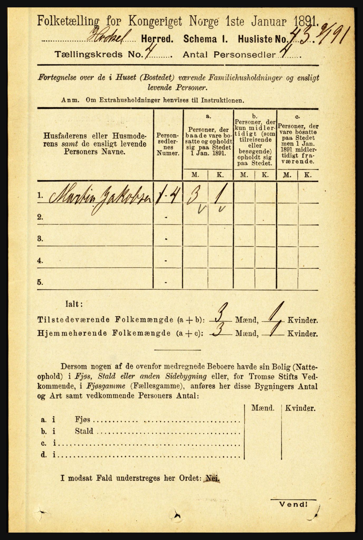 RA, 1891 census for 1866 Hadsel, 1891, p. 1697