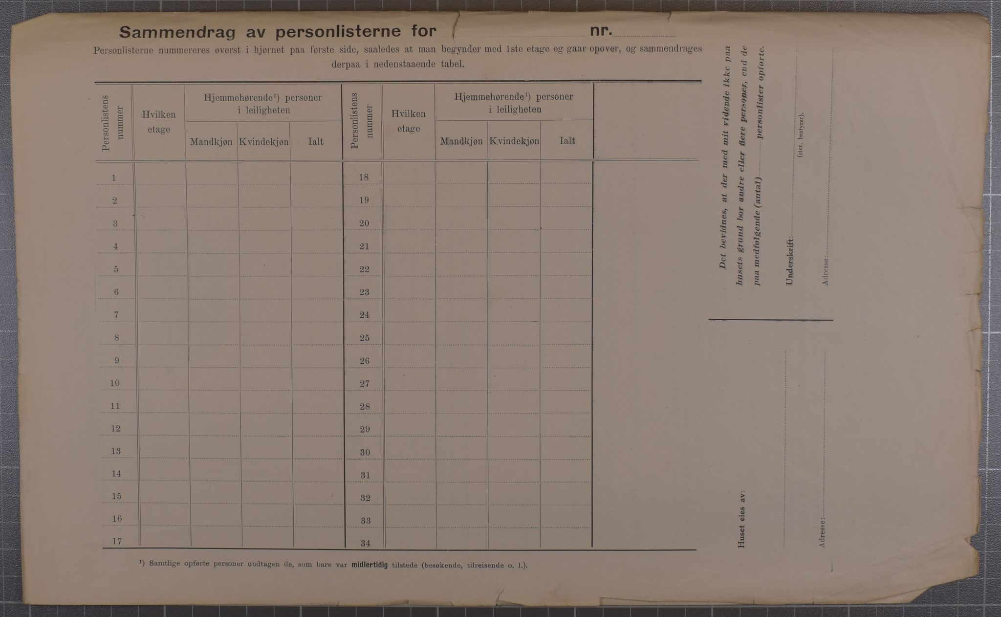 SAB, Municipal Census 1912 for Bergen, 1912, p. 1366