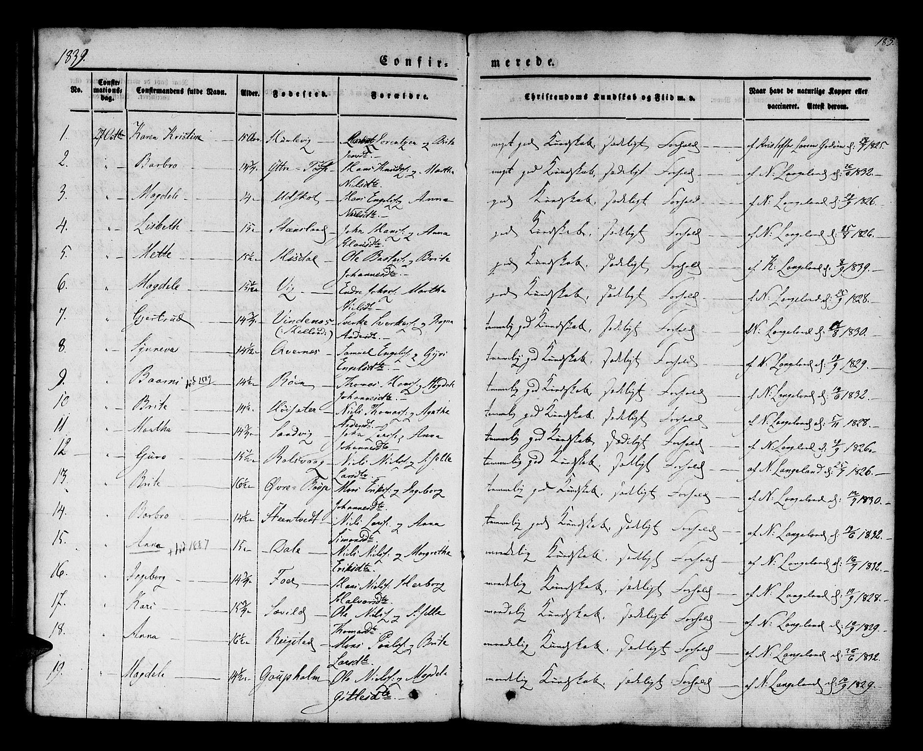 Os sokneprestembete, AV/SAB-A-99929: Parish register (official) no. A 15, 1839-1851, p. 185