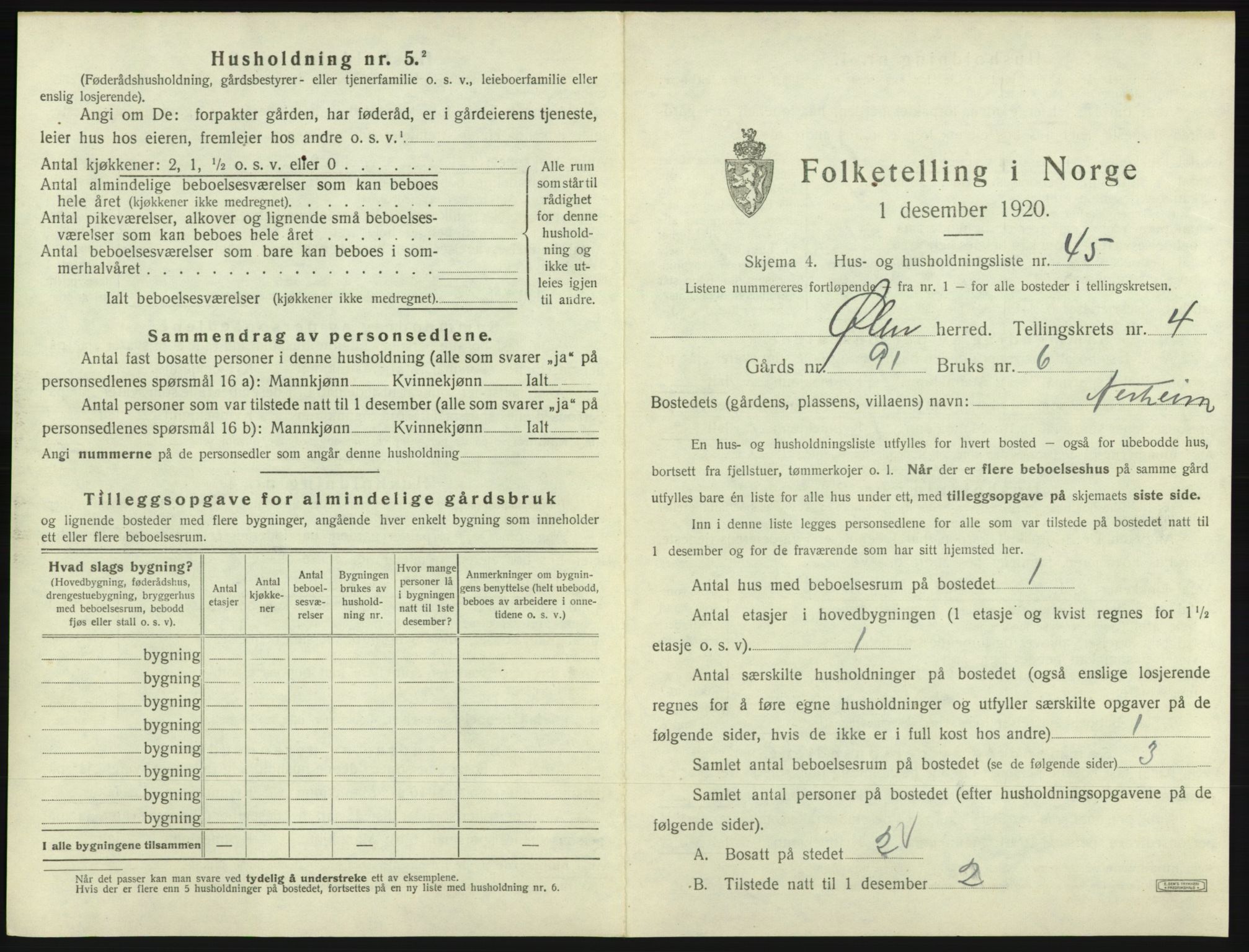 SAB, 1920 census for Ølen, 1920, p. 352