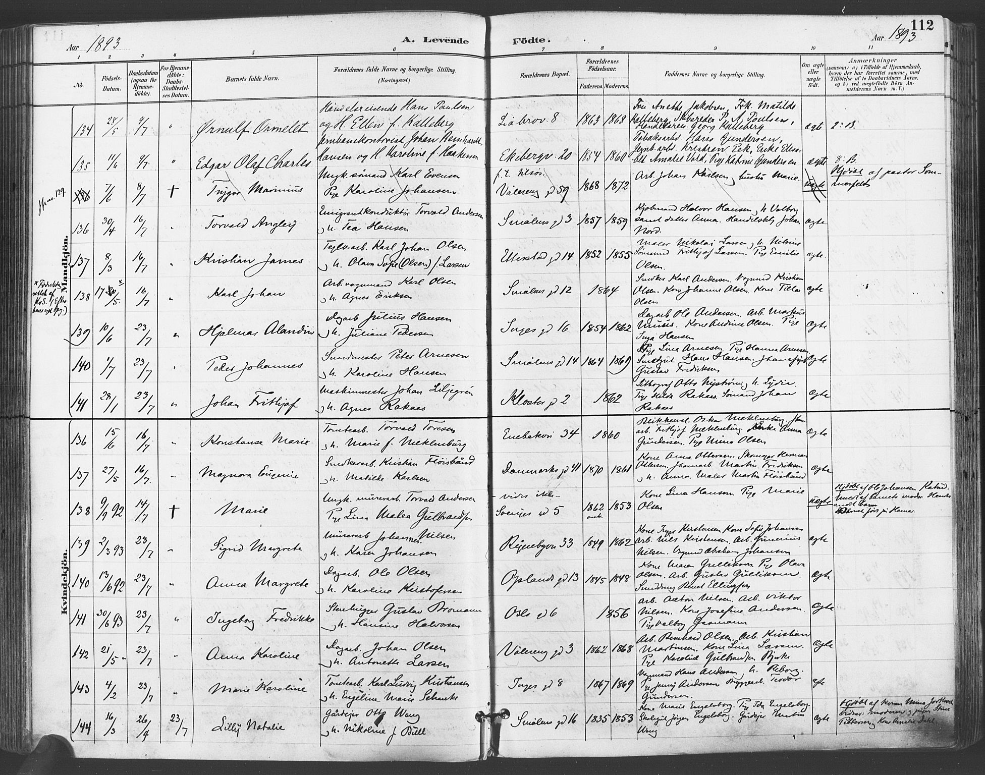 Gamlebyen prestekontor Kirkebøker, SAO/A-10884/F/Fa/L0007: Parish register (official) no. 7, 1889-1899, p. 112