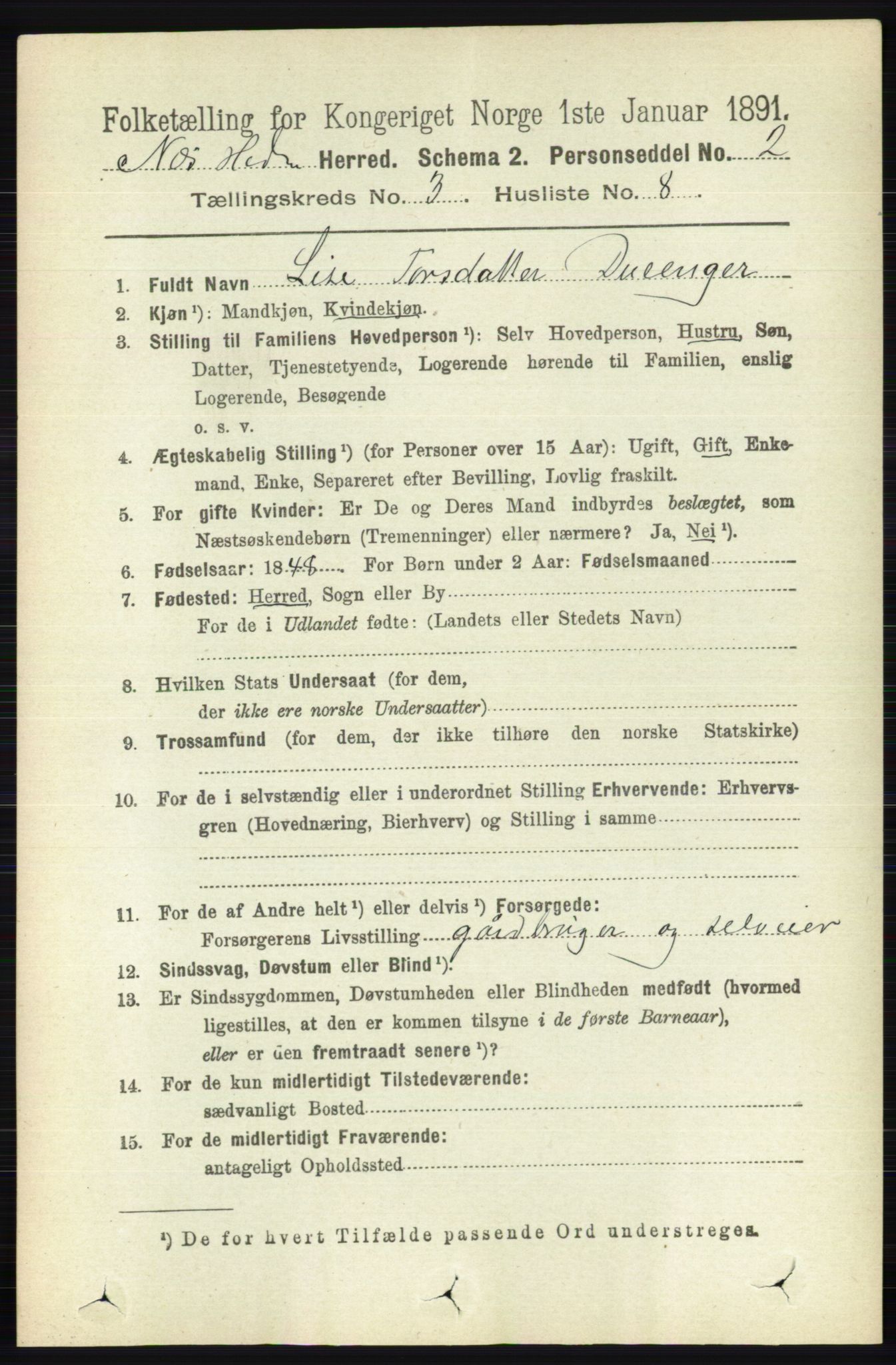 RA, 1891 census for 0411 Nes, 1891, p. 1630