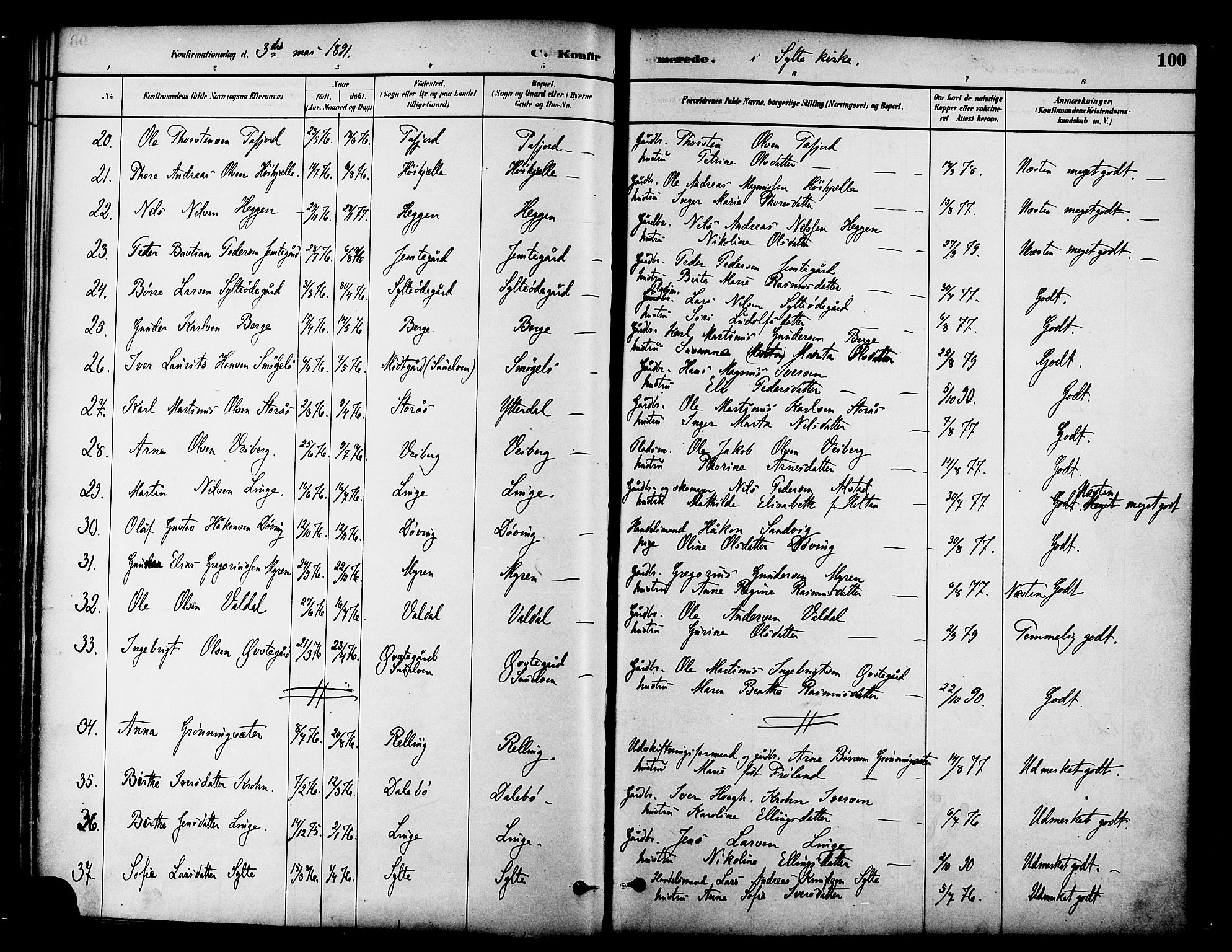 Ministerialprotokoller, klokkerbøker og fødselsregistre - Møre og Romsdal, SAT/A-1454/519/L0255: Parish register (official) no. 519A14, 1884-1908, p. 100