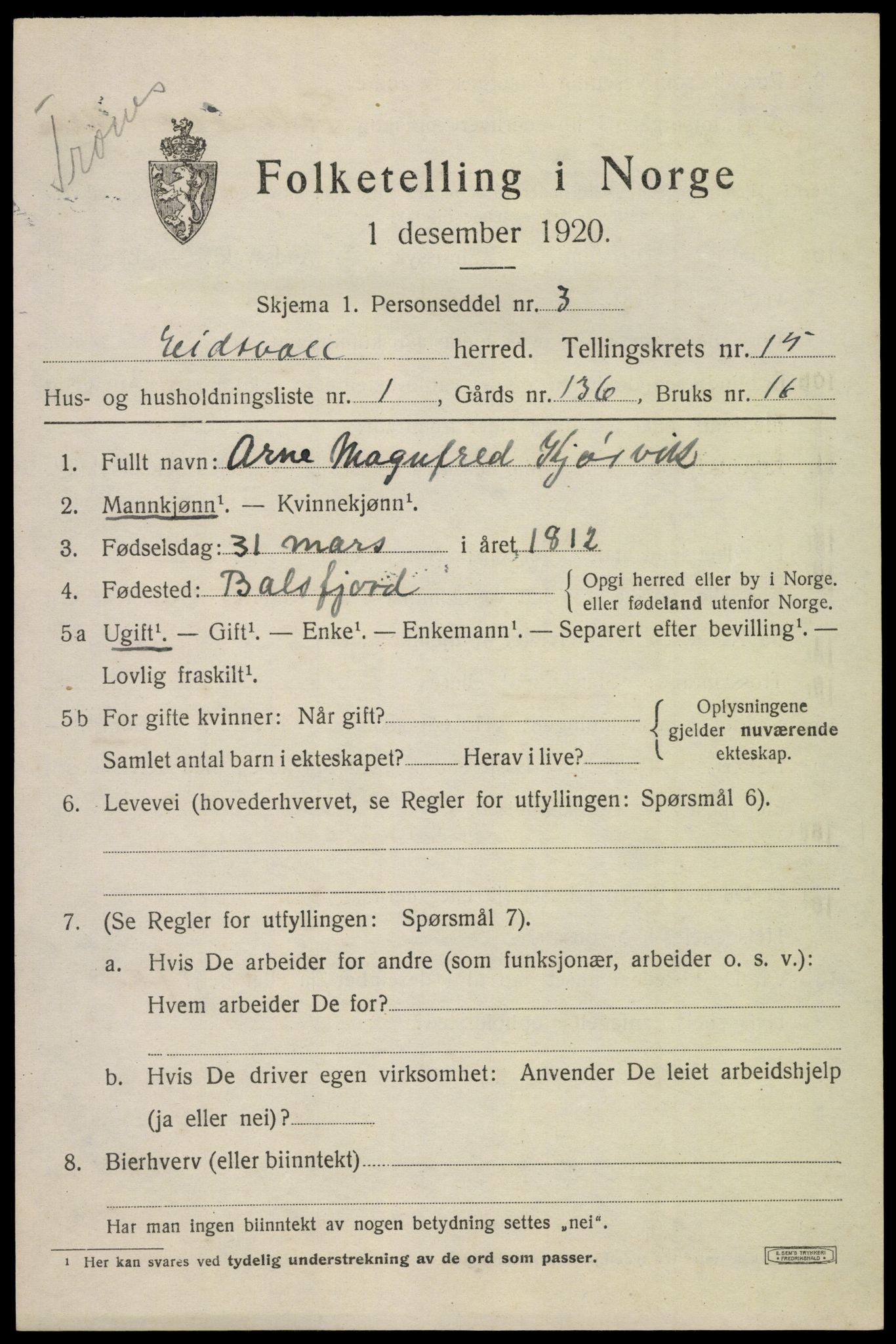 SAO, 1920 census for Eidsvoll, 1920, p. 22057