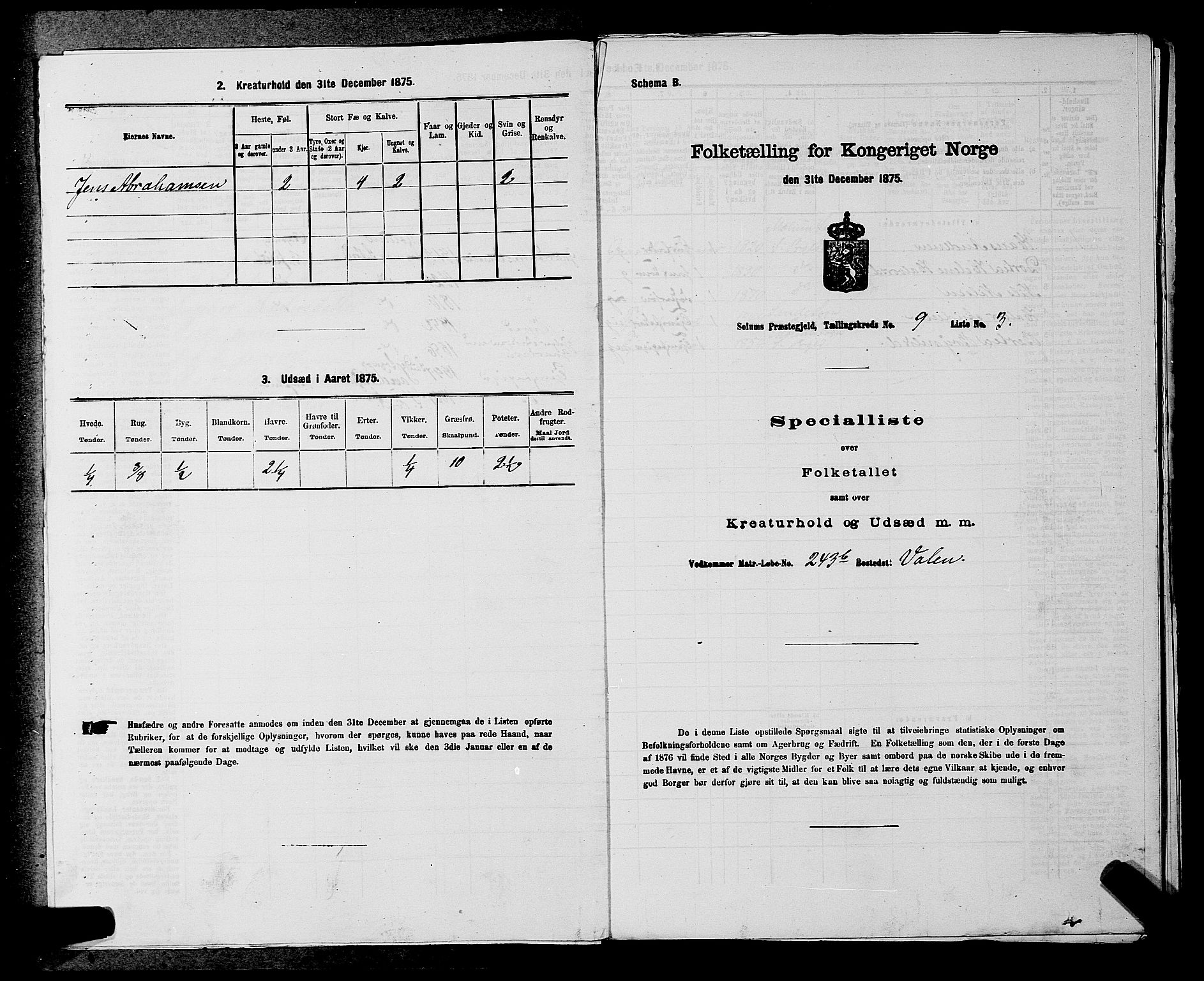 SAKO, 1875 census for 0818P Solum, 1875, p. 1383