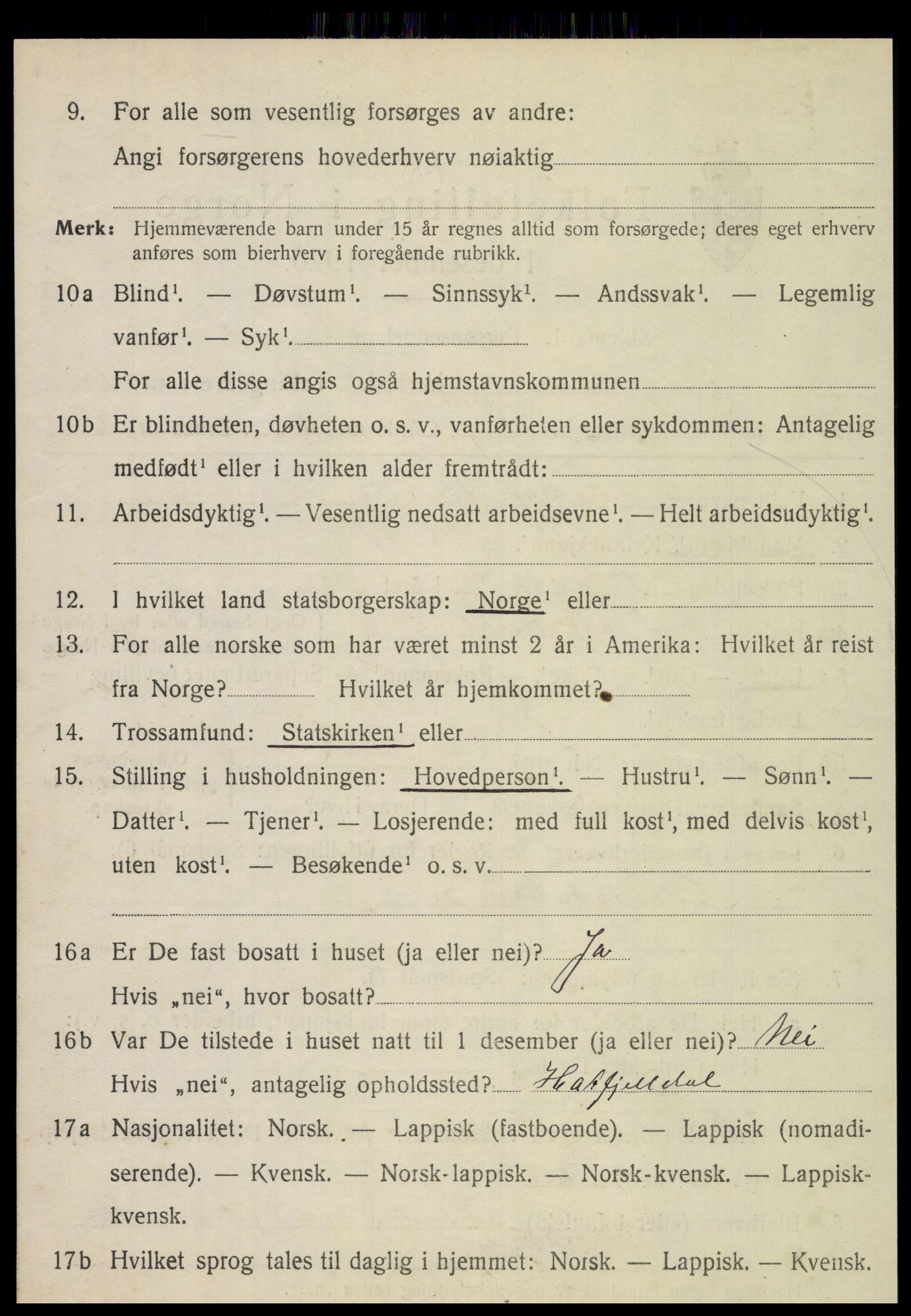 SAT, 1920 census for Hattfjelldal, 1920, p. 391