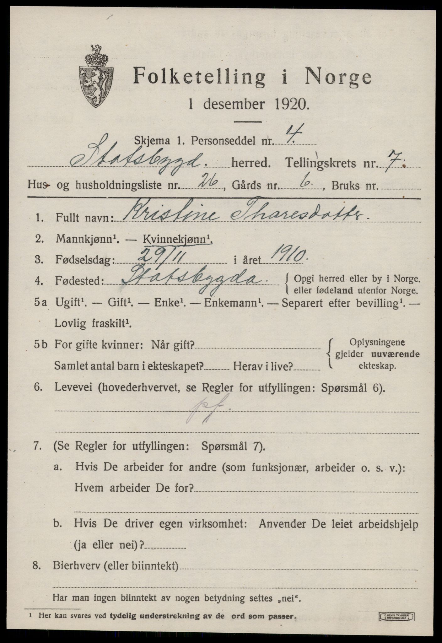 SAT, 1920 census for Stadsbygd, 1920, p. 3854