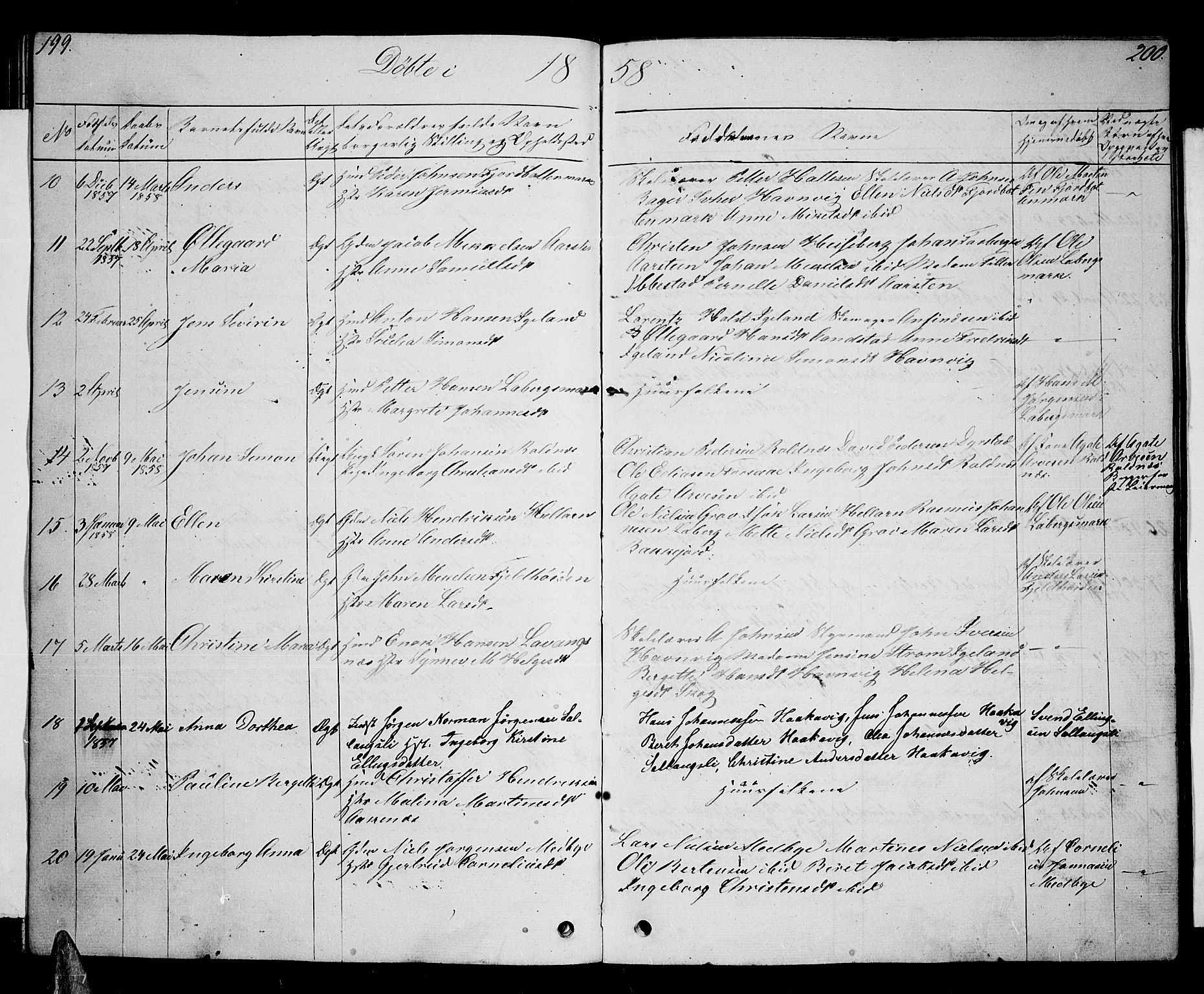 Ibestad sokneprestembete, SATØ/S-0077/H/Ha/Hab/L0004klokker: Parish register (copy) no. 4, 1852-1860, p. 199-200