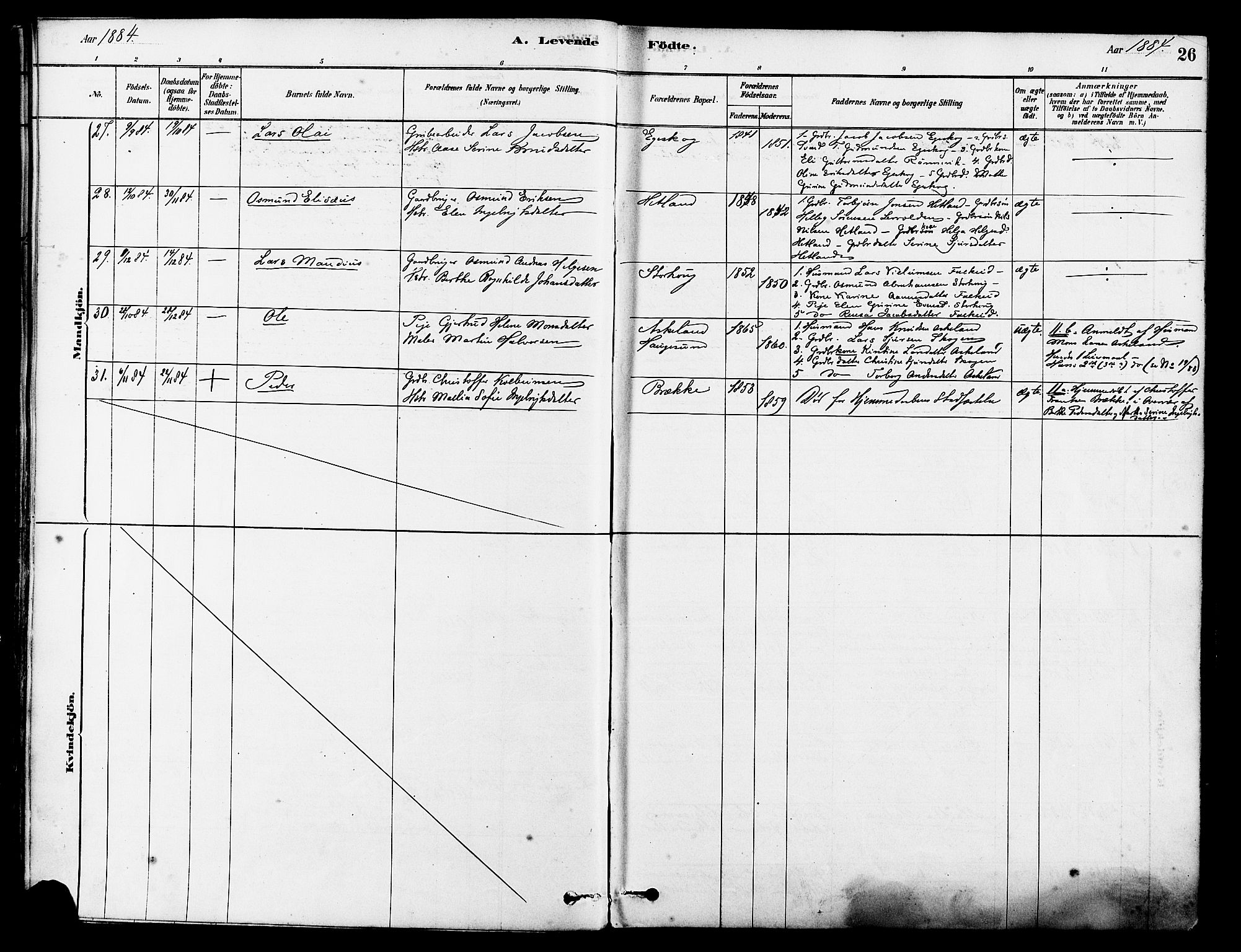 Tysvær sokneprestkontor, AV/SAST-A -101864/H/Ha/Haa/L0006: Parish register (official) no. A 6, 1878-1896, p. 26