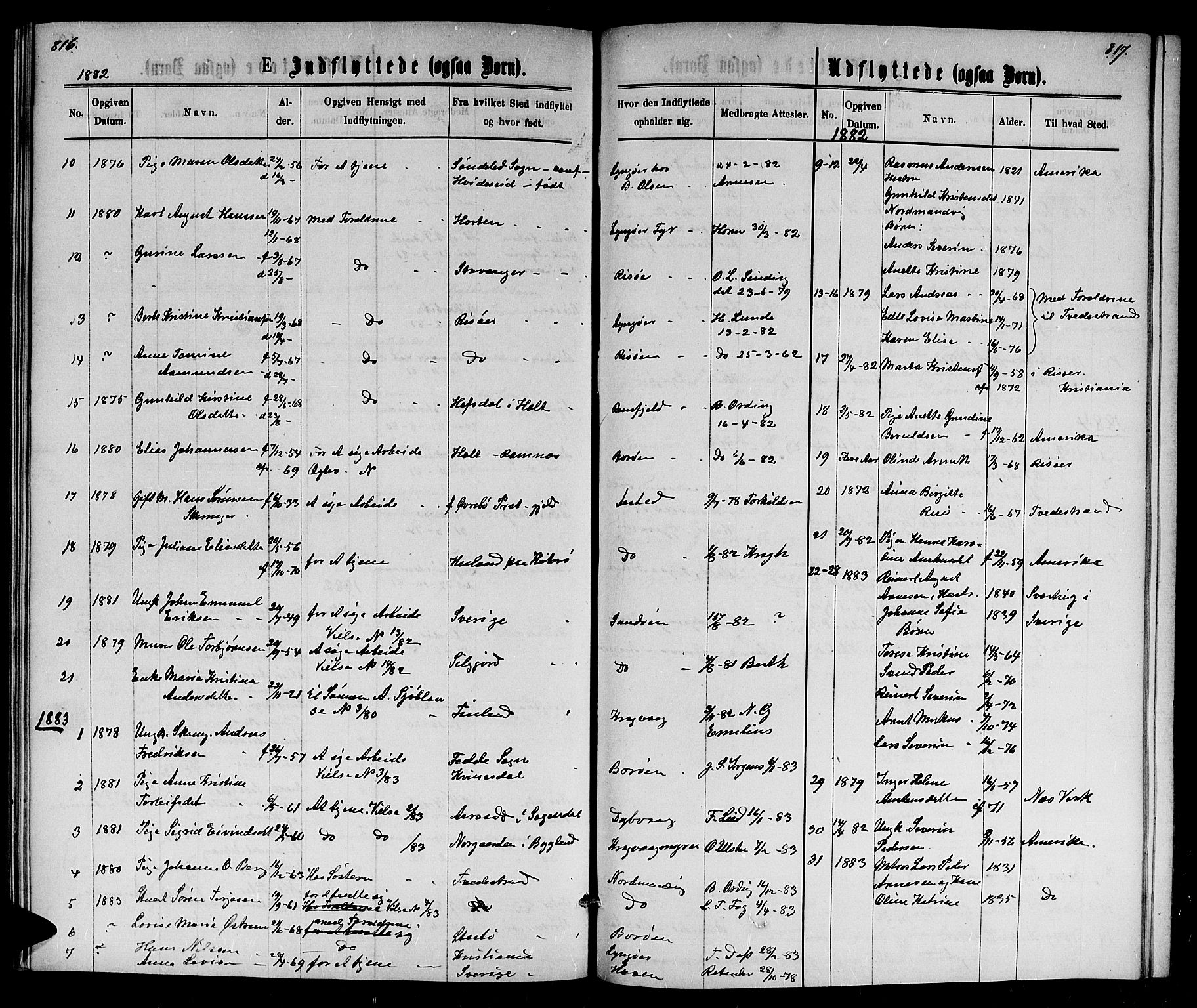 Dypvåg sokneprestkontor, AV/SAK-1111-0007/F/Fb/Fba/L0012: Parish register (copy) no. B 12, 1872-1886, p. 816-817