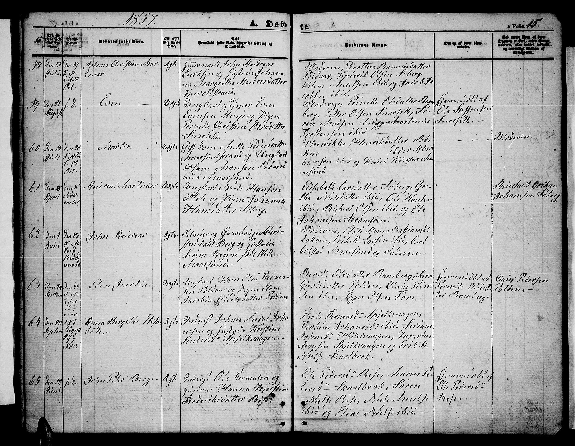 Ministerialprotokoller, klokkerbøker og fødselsregistre - Nordland, SAT/A-1459/891/L1313: Parish register (copy) no. 891C02, 1856-1870, p. 15