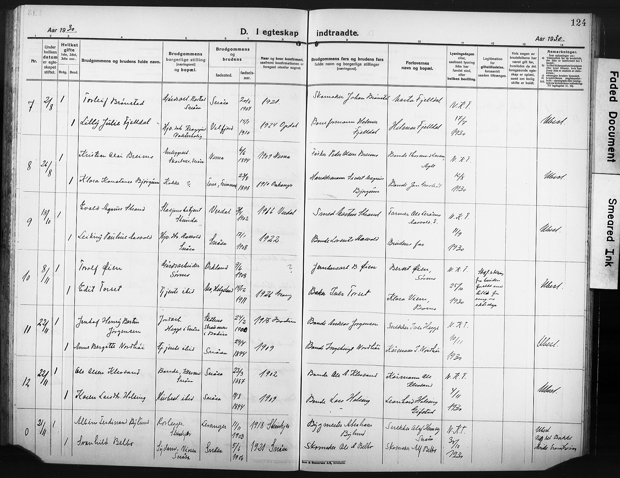 Ministerialprotokoller, klokkerbøker og fødselsregistre - Nord-Trøndelag, SAT/A-1458/749/L0480: Parish register (copy) no. 749C02, 1924-1932, p. 124