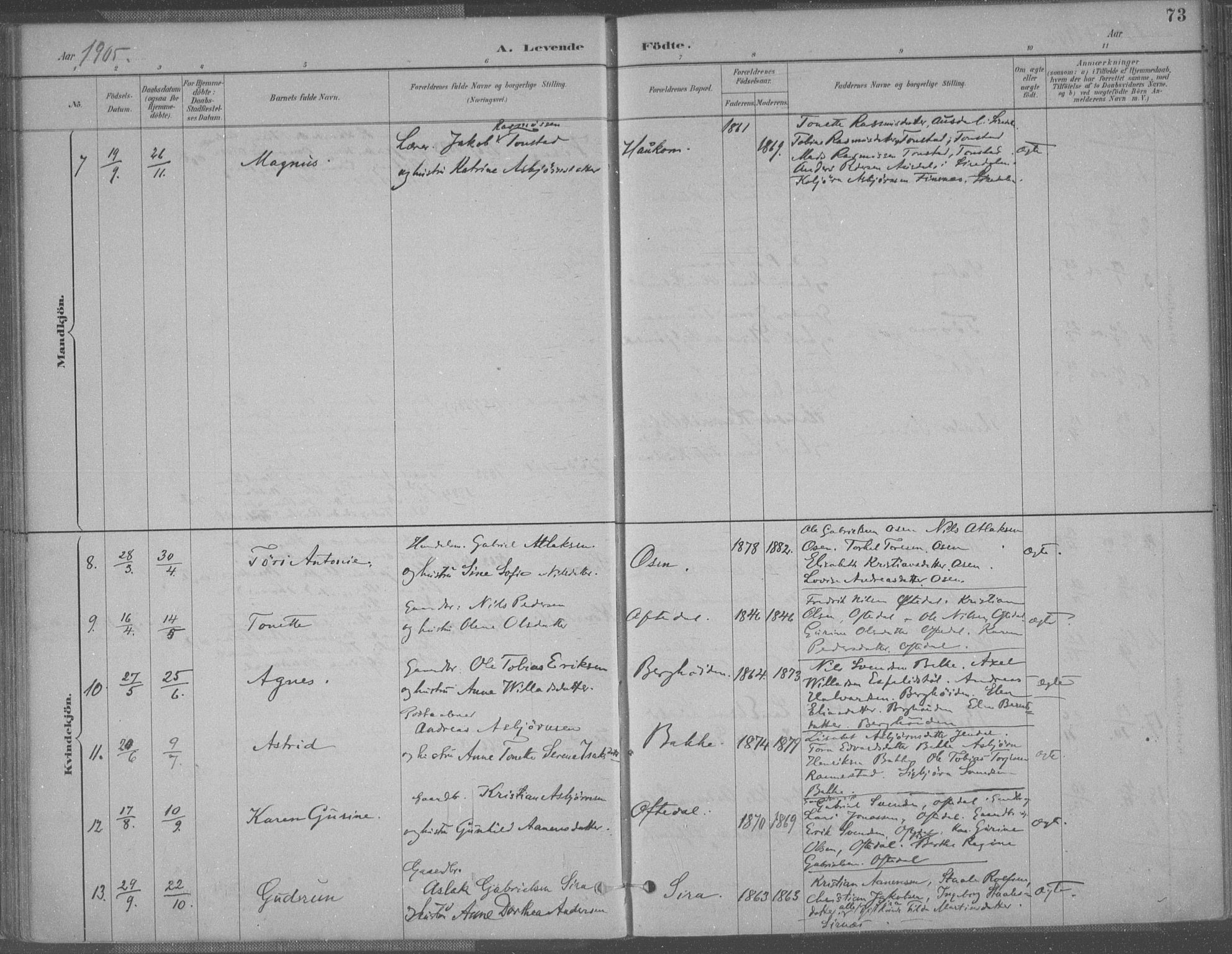 Bakke sokneprestkontor, AV/SAK-1111-0002/F/Fa/Faa/L0008: Parish register (official) no. A 8, 1887-1911, p. 73