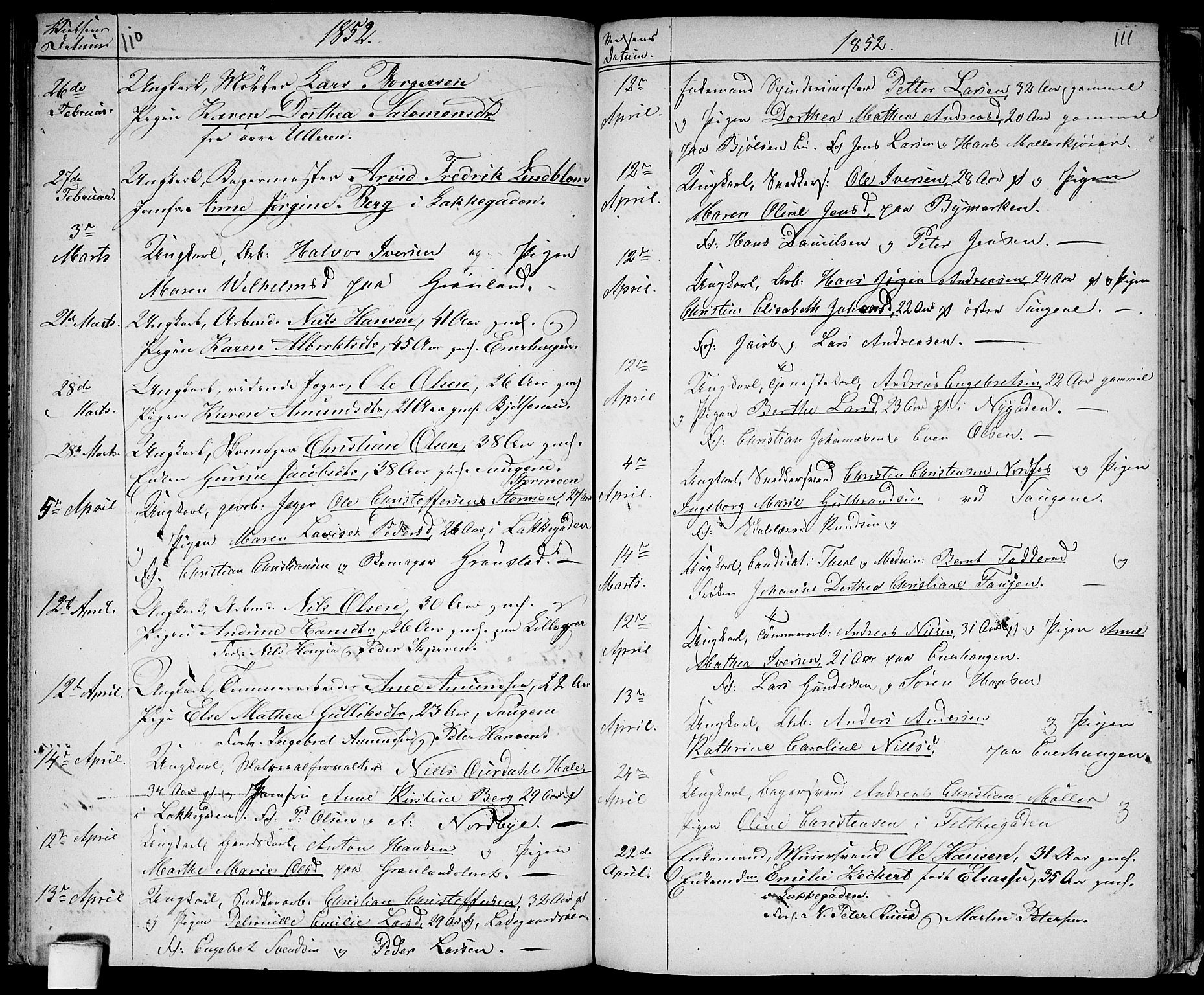 Aker prestekontor kirkebøker, SAO/A-10861/G/L0011: Parish register (copy) no. 11, 1846-1859, p. 110-111