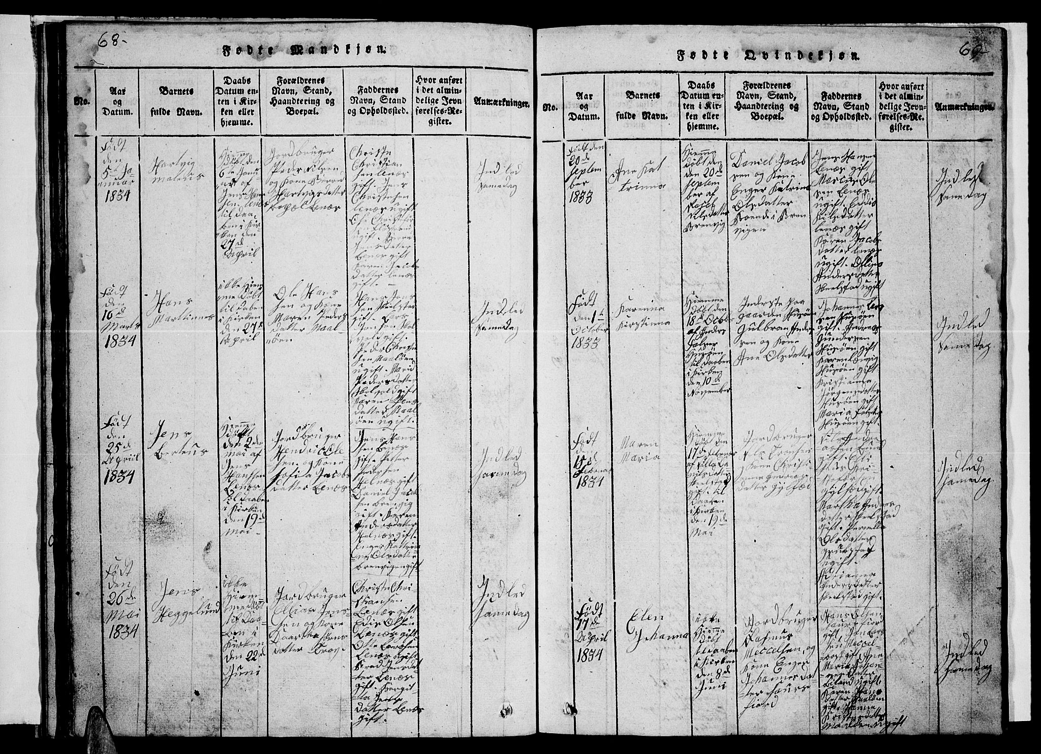 Ministerialprotokoller, klokkerbøker og fødselsregistre - Nordland, AV/SAT-A-1459/857/L0826: Parish register (copy) no. 857C01, 1821-1852, p. 68-69