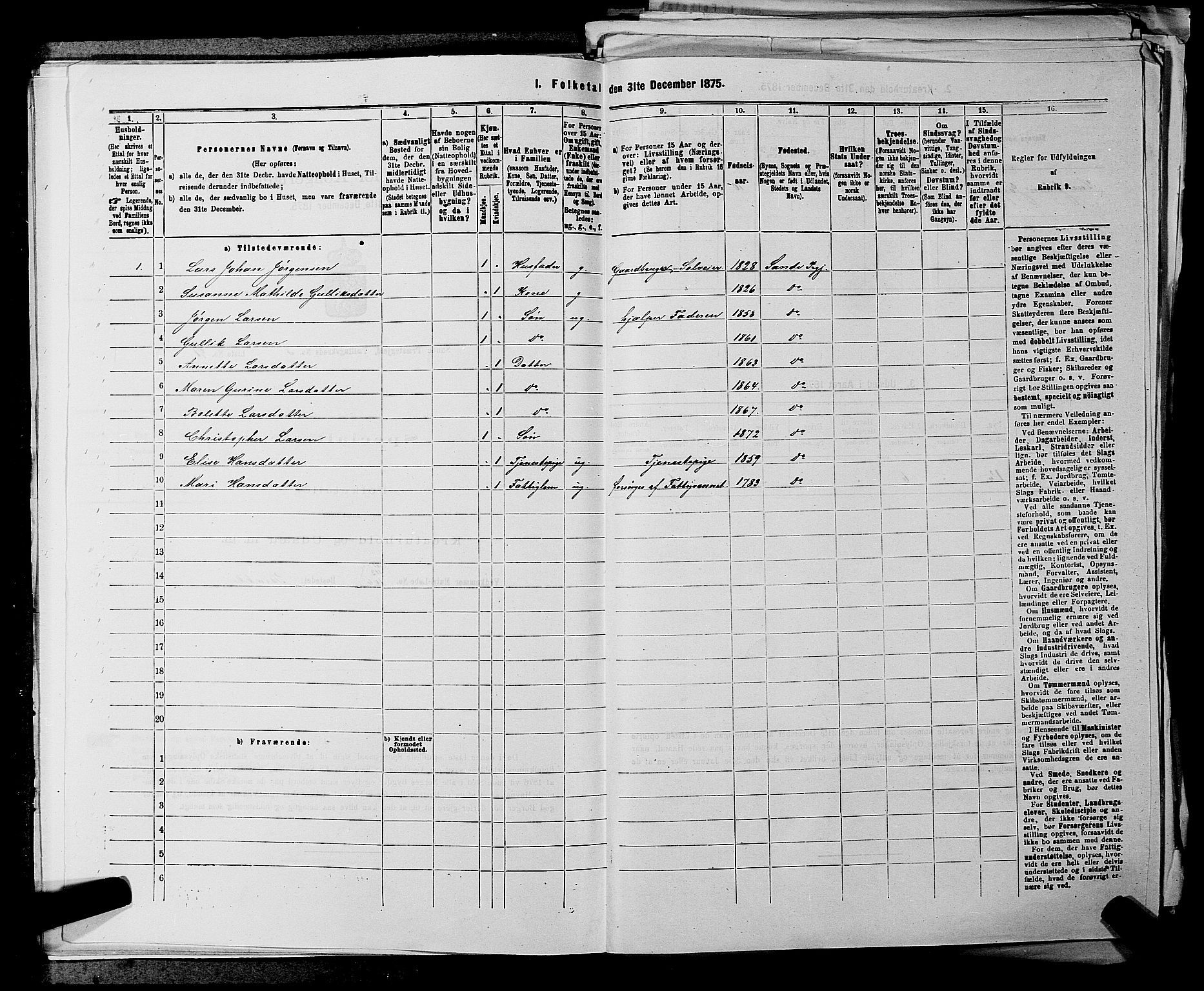 SAKO, 1875 census for 0713P Sande, 1875, p. 506