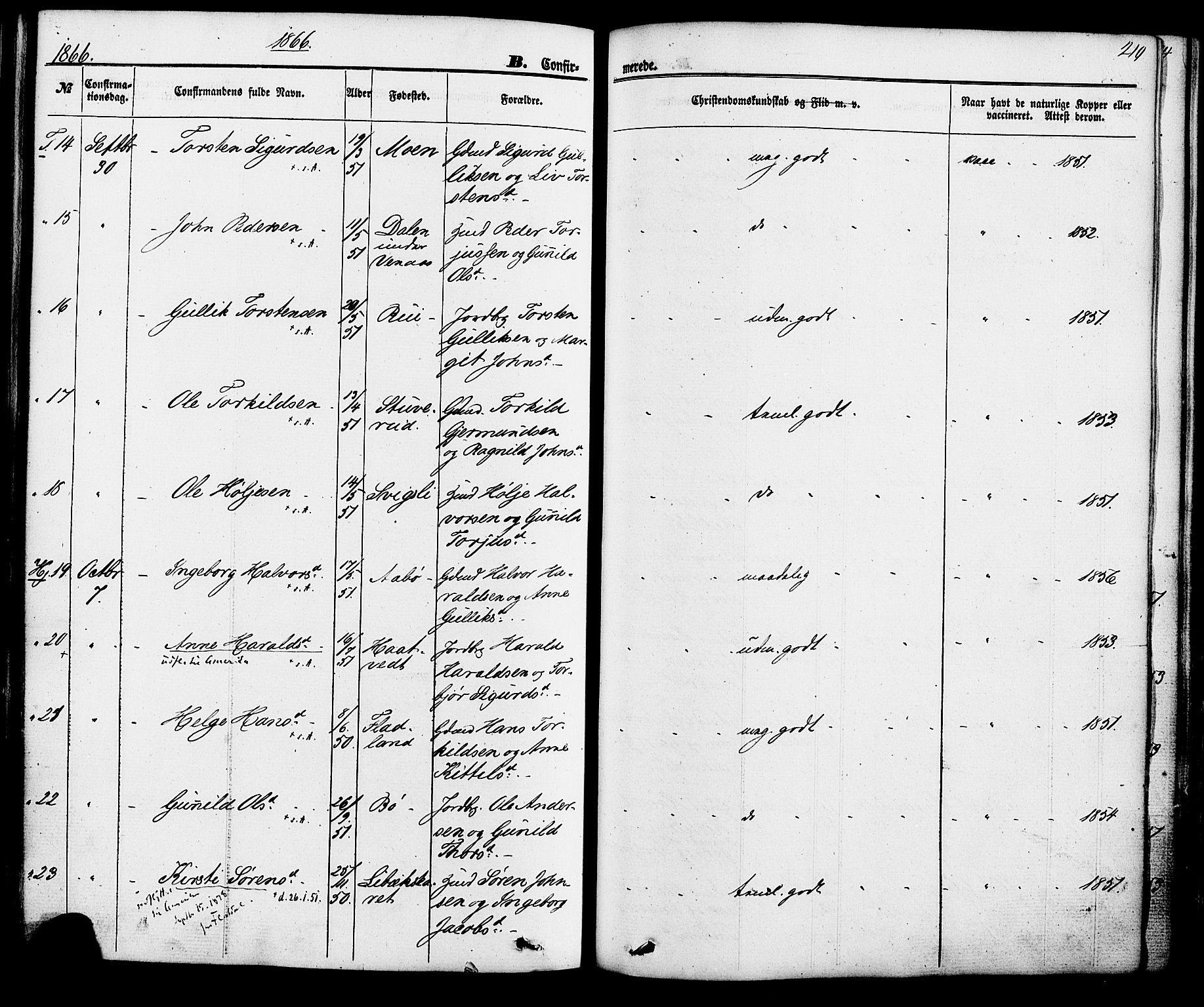 Hjartdal kirkebøker, SAKO/A-270/F/Fa/L0009: Parish register (official) no. I 9, 1860-1879, p. 210