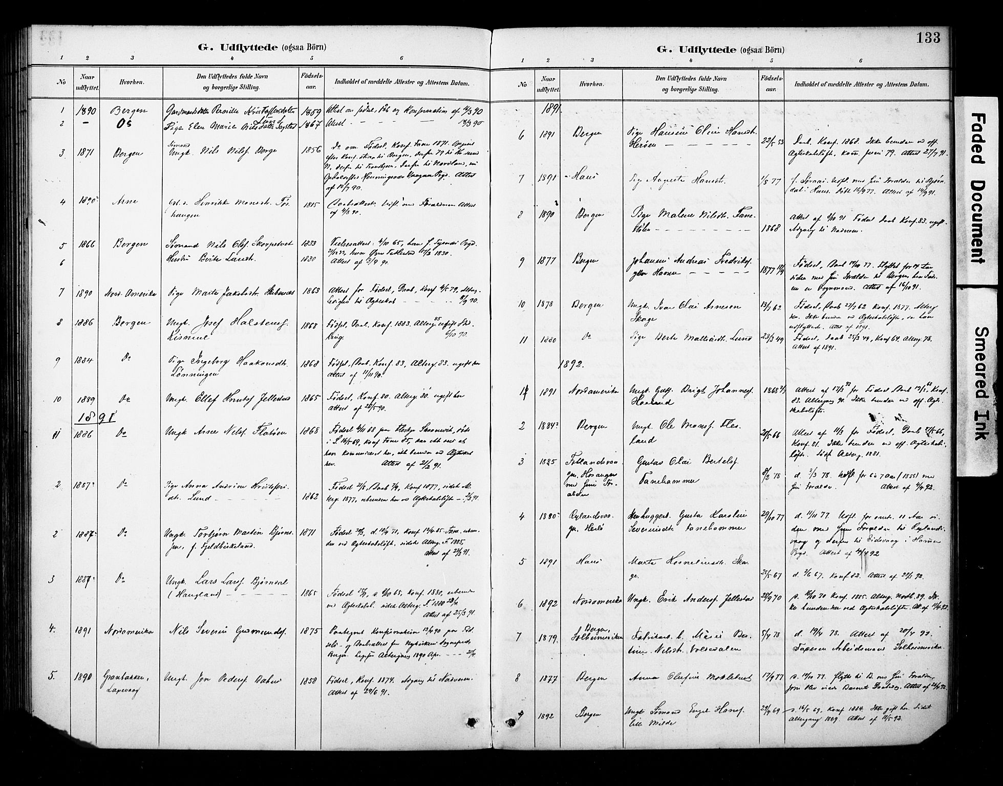 Fana Sokneprestembete, AV/SAB-A-75101/H/Haa/Haab/L0002: Parish register (official) no. B 2, 1890-1897, p. 133