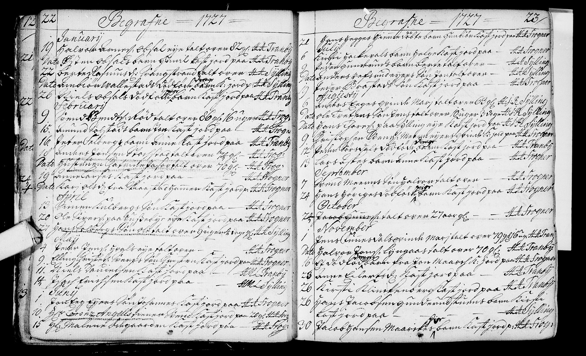 Lier kirkebøker, AV/SAKO-A-230/F/Fa/L0003: Parish register (official) no. I 3, 1727-1748, p. 22-23