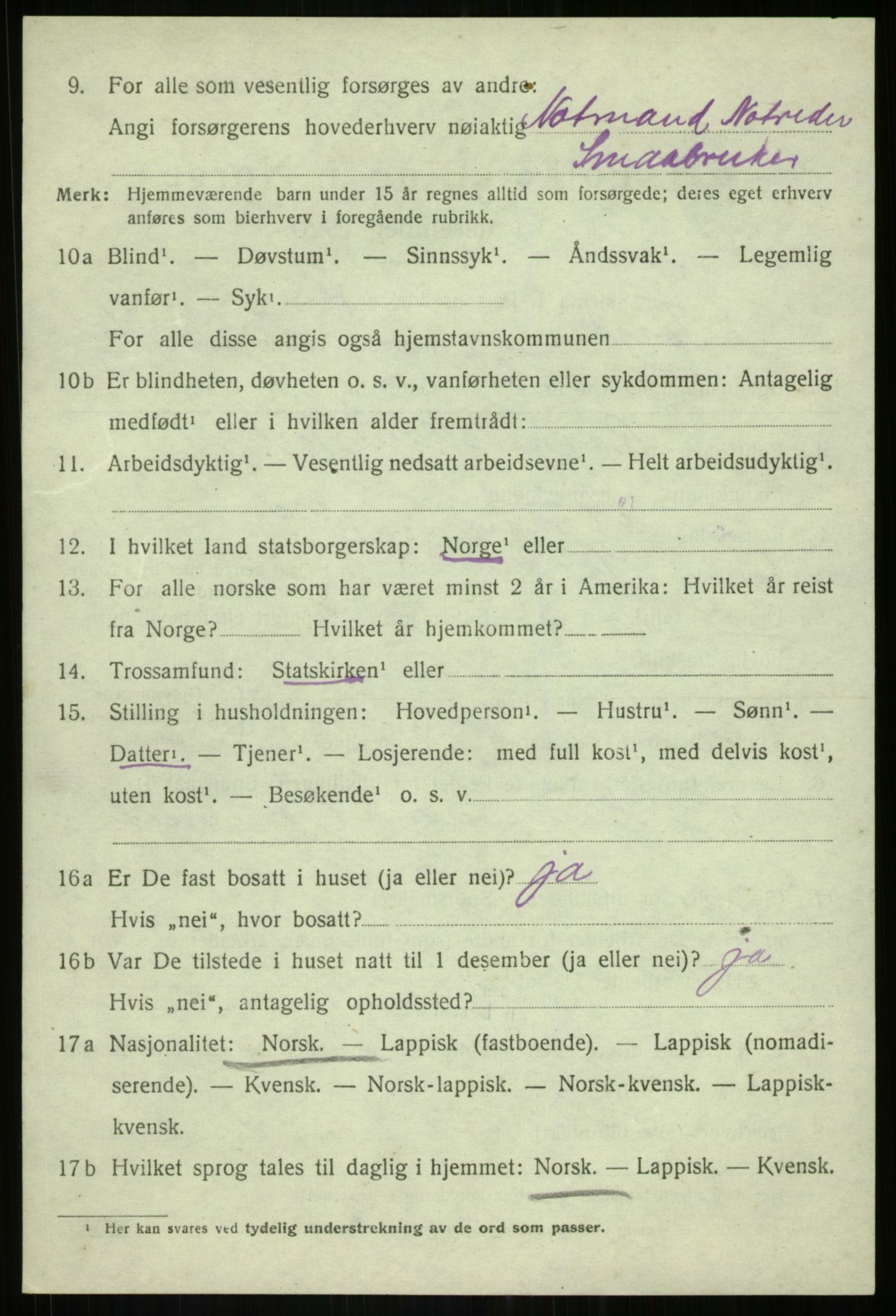 SATØ, 1920 census for Torsken, 1920, p. 3261