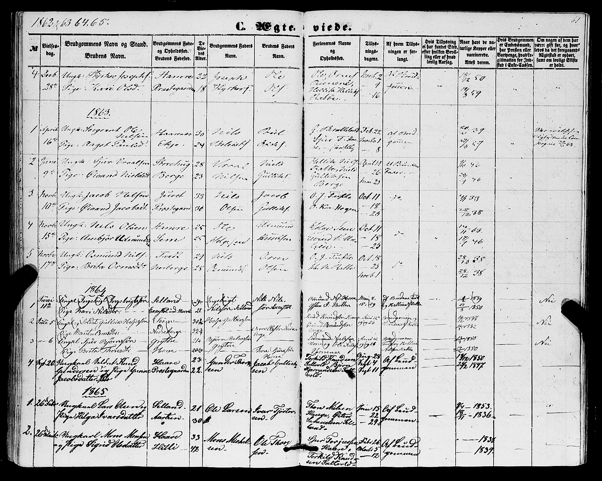 Røldal sokneprestembete, AV/SAB-A-100247: Parish register (official) no. A 3, 1856-1870, p. 61