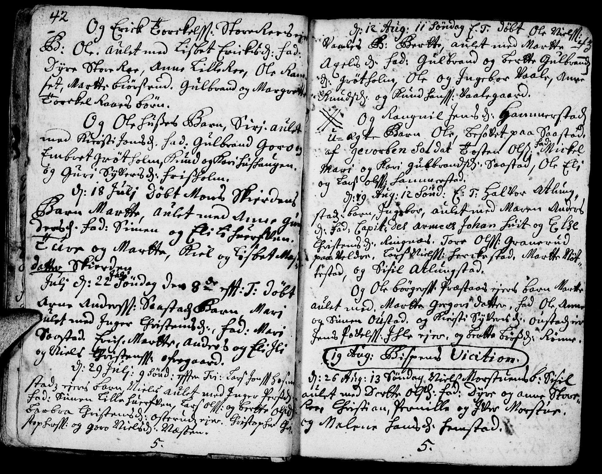 Stange prestekontor, AV/SAH-PREST-002/K/L0002: Parish register (official) no. 2, 1724-1740, p. 42-43