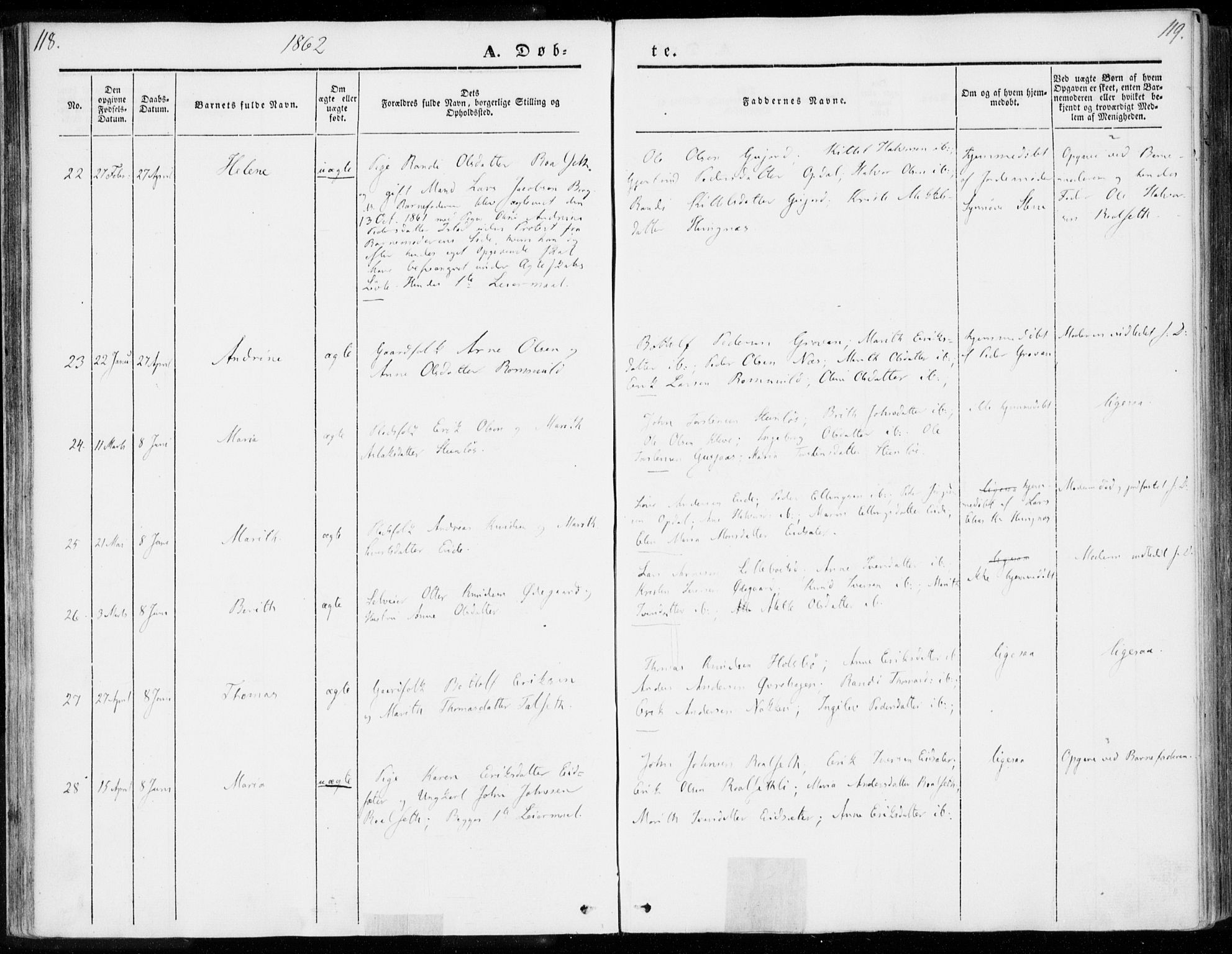 Ministerialprotokoller, klokkerbøker og fødselsregistre - Møre og Romsdal, AV/SAT-A-1454/557/L0680: Parish register (official) no. 557A02, 1843-1869, p. 118-119