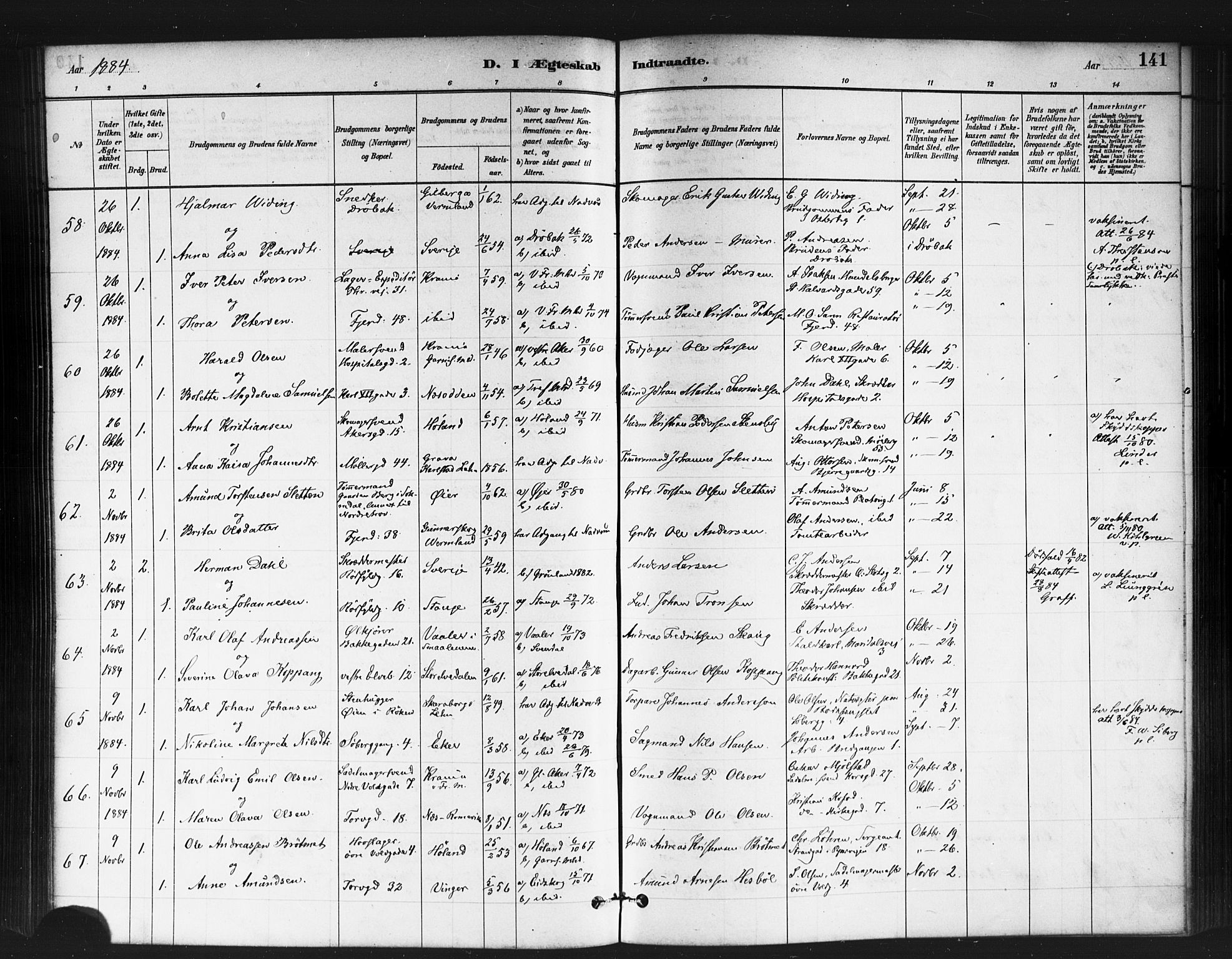 Jakob prestekontor Kirkebøker, SAO/A-10850/F/Fa/L0004: Parish register (official) no. 4, 1880-1894, p. 141