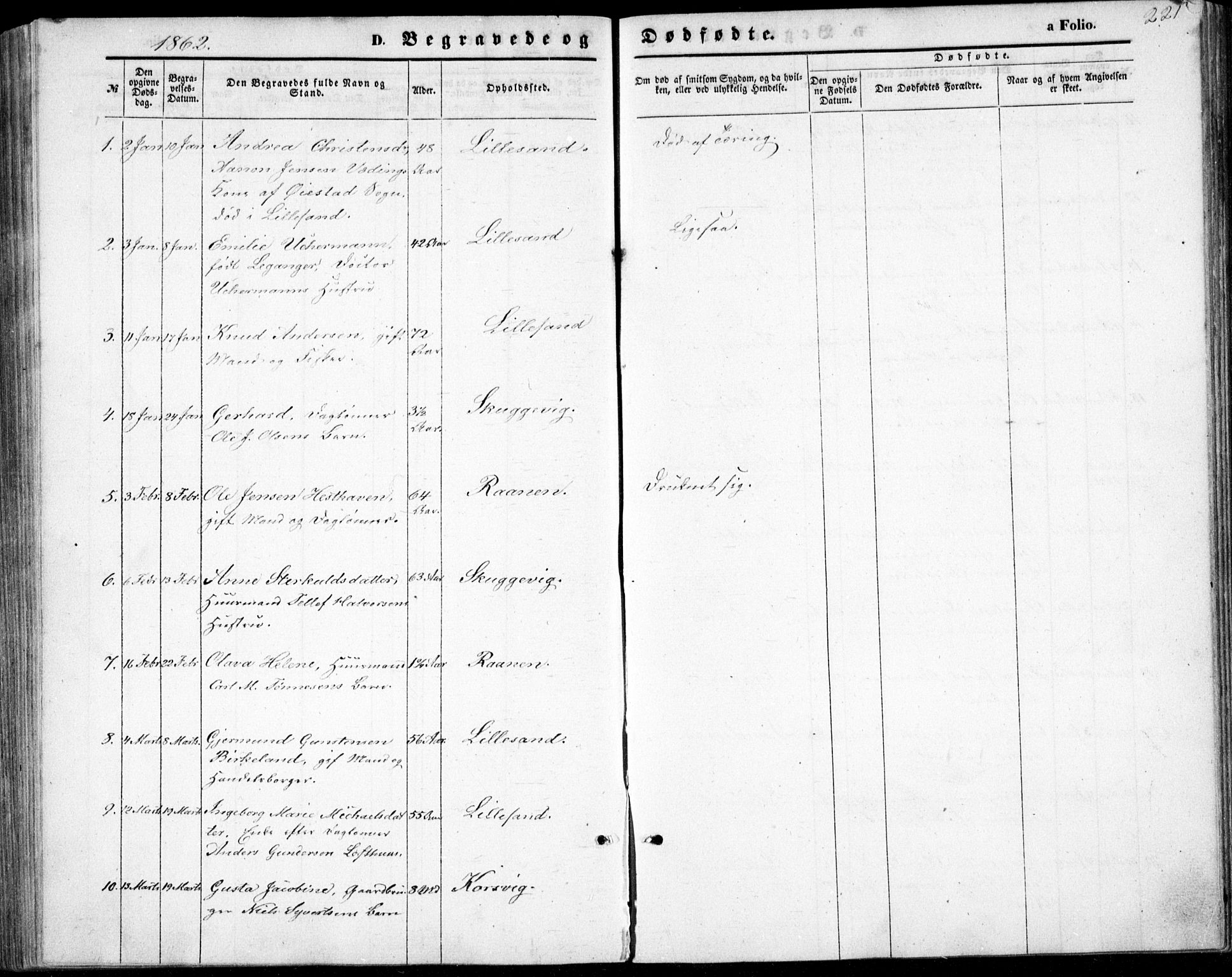 Vestre Moland sokneprestkontor, AV/SAK-1111-0046/F/Fb/Fbb/L0004: Parish register (copy) no. B 4, 1861-1872, p. 221