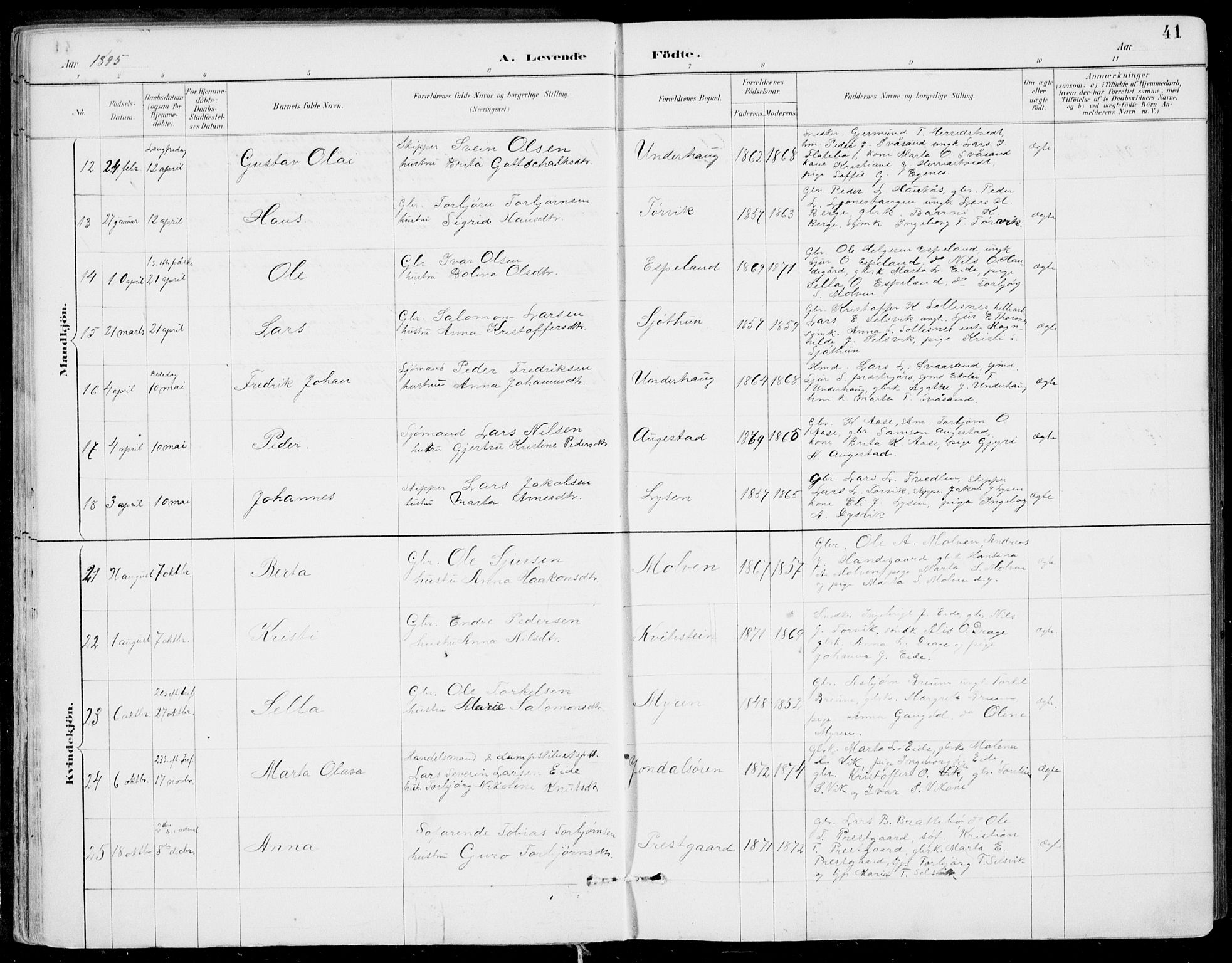 Strandebarm sokneprestembete, SAB/A-78401/H/Haa: Parish register (official) no. E  1, 1886-1908, p. 41
